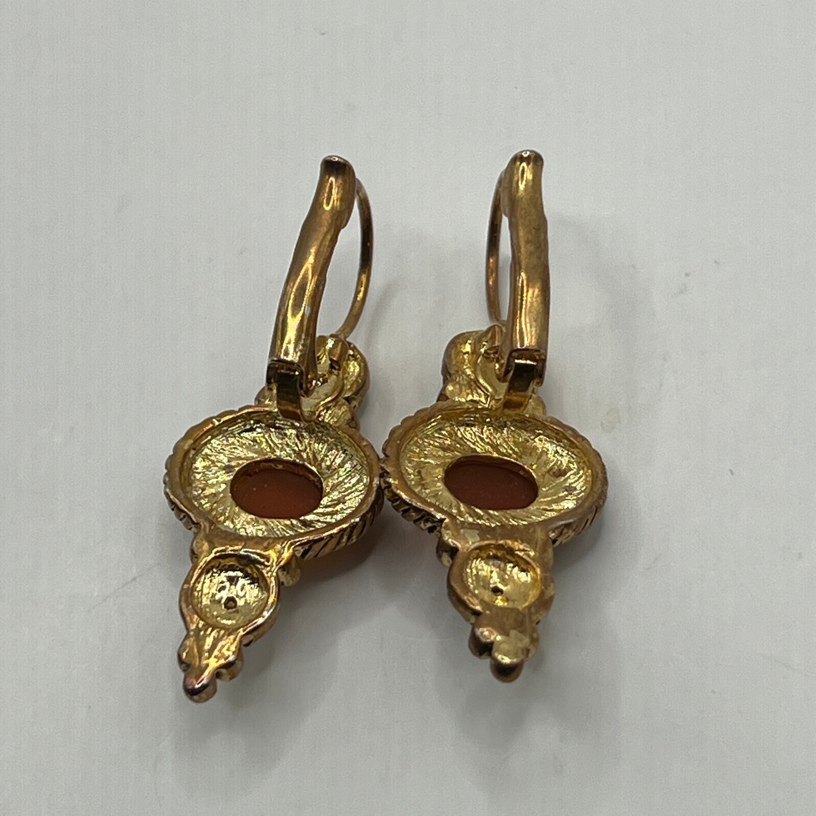 Vintage Pierced Dangle Earrings Clear Crystal Orange Acrylic Stone Drop