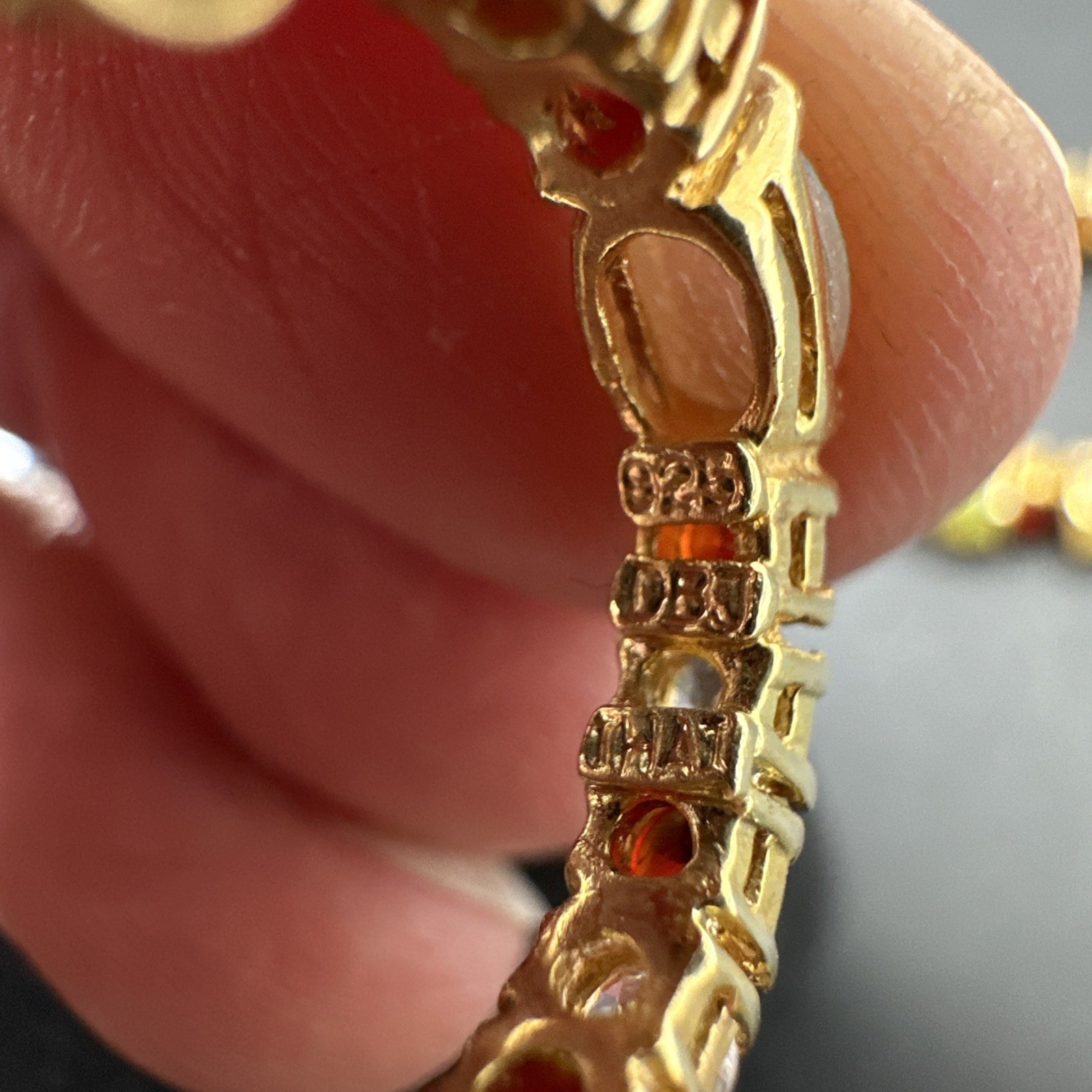 DBJ 925 Sterling Silver Gold Vermeil Red CZ Opal Hoop Earring & Bracelet Set