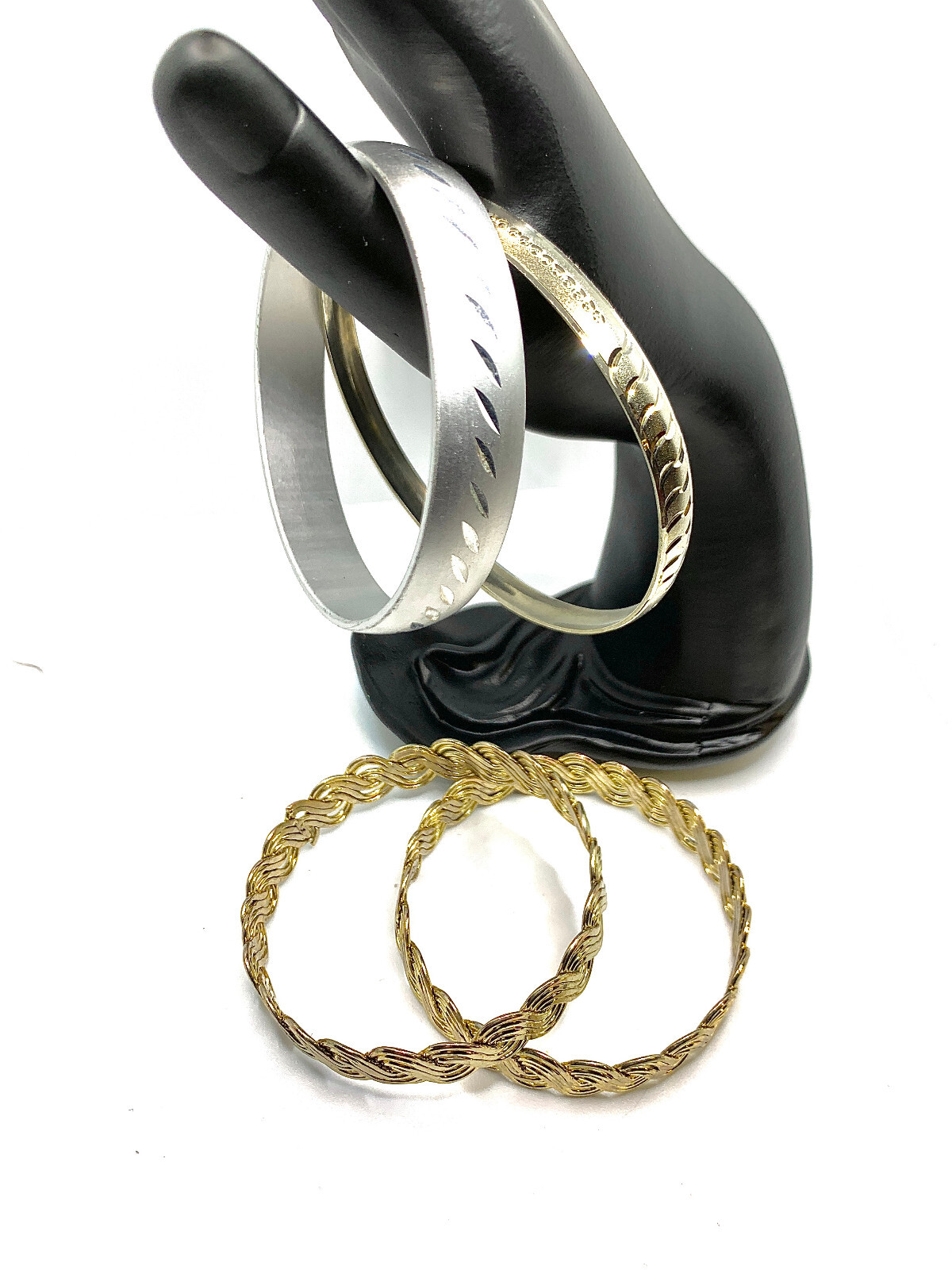 Lot 4 Vintage 1940s 1950s Etched Aluminum Bangles Bracelets