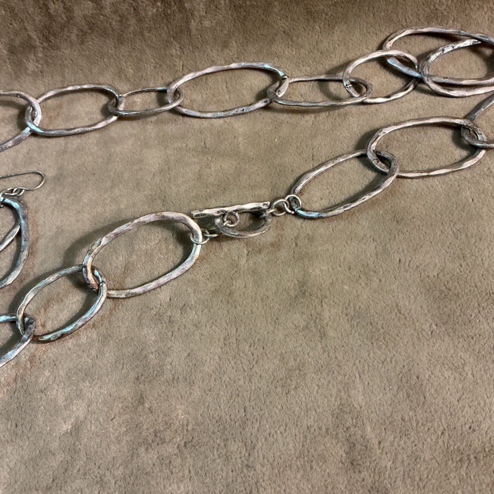 Vintage aluminum chain necklace and matching design earrings hammered texture