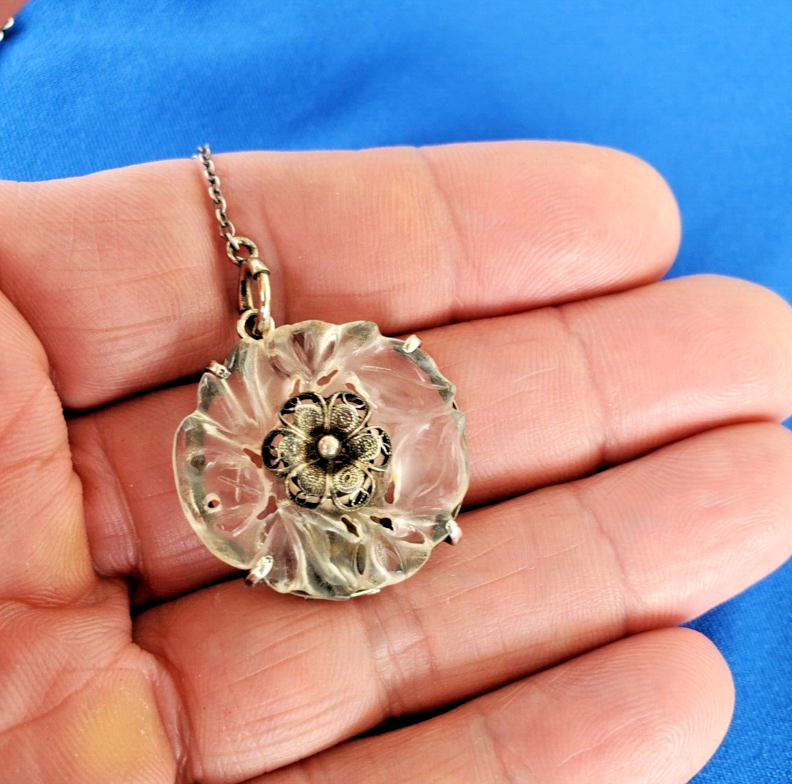 ORIGINAL Deco Guilloche Enamel STERLING SILVER 925 Necklace Antique Chain 24″ IN