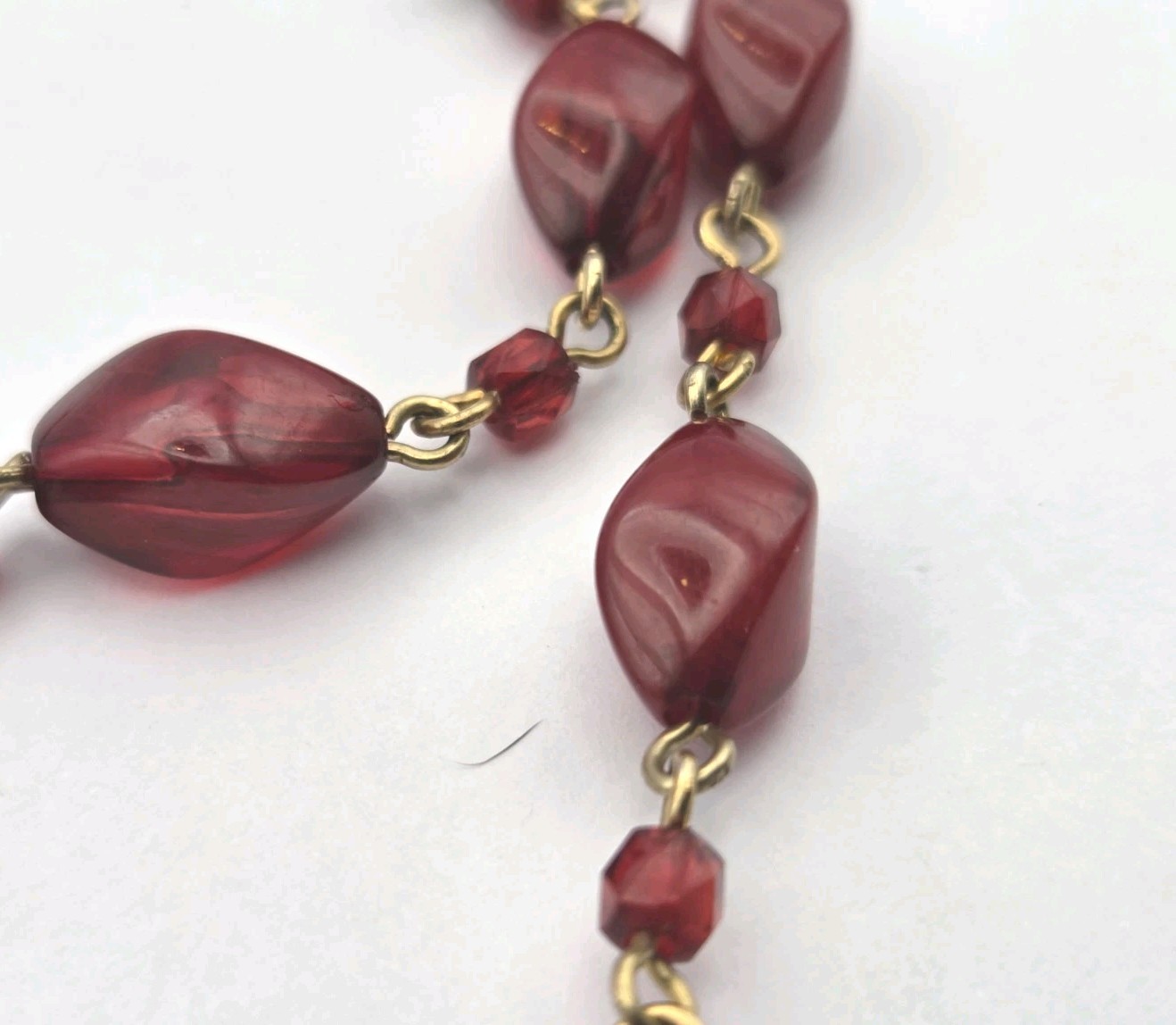 4 Vintage Red Necklaces Beaded Acrylic Glass Rhinestone 1 Signed 1 From Japan