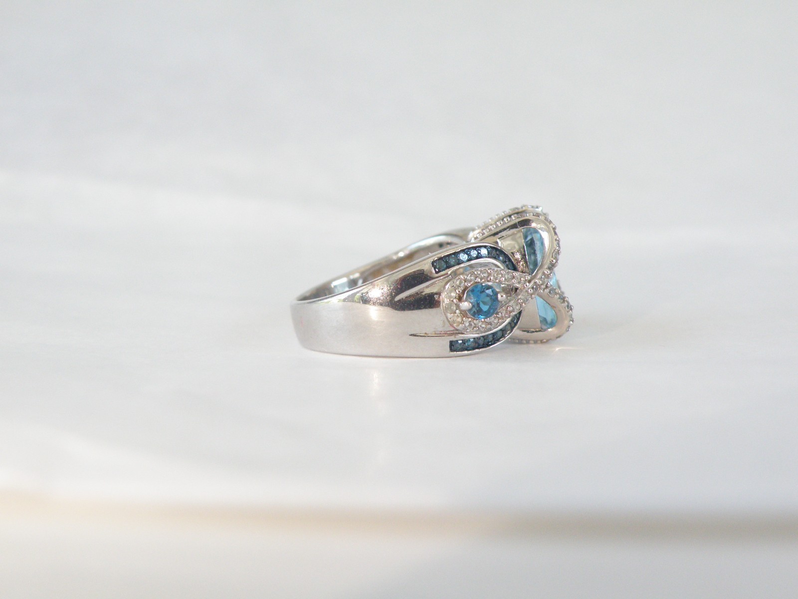 Vintage Style Sterling Silver 925 Natural Heated Blue Topaz Diamond Ring Size 6