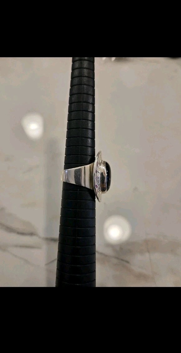 Sterling Silver ATI Mexico Onyx Hammered Handmade Oval Statement Ring Size 9