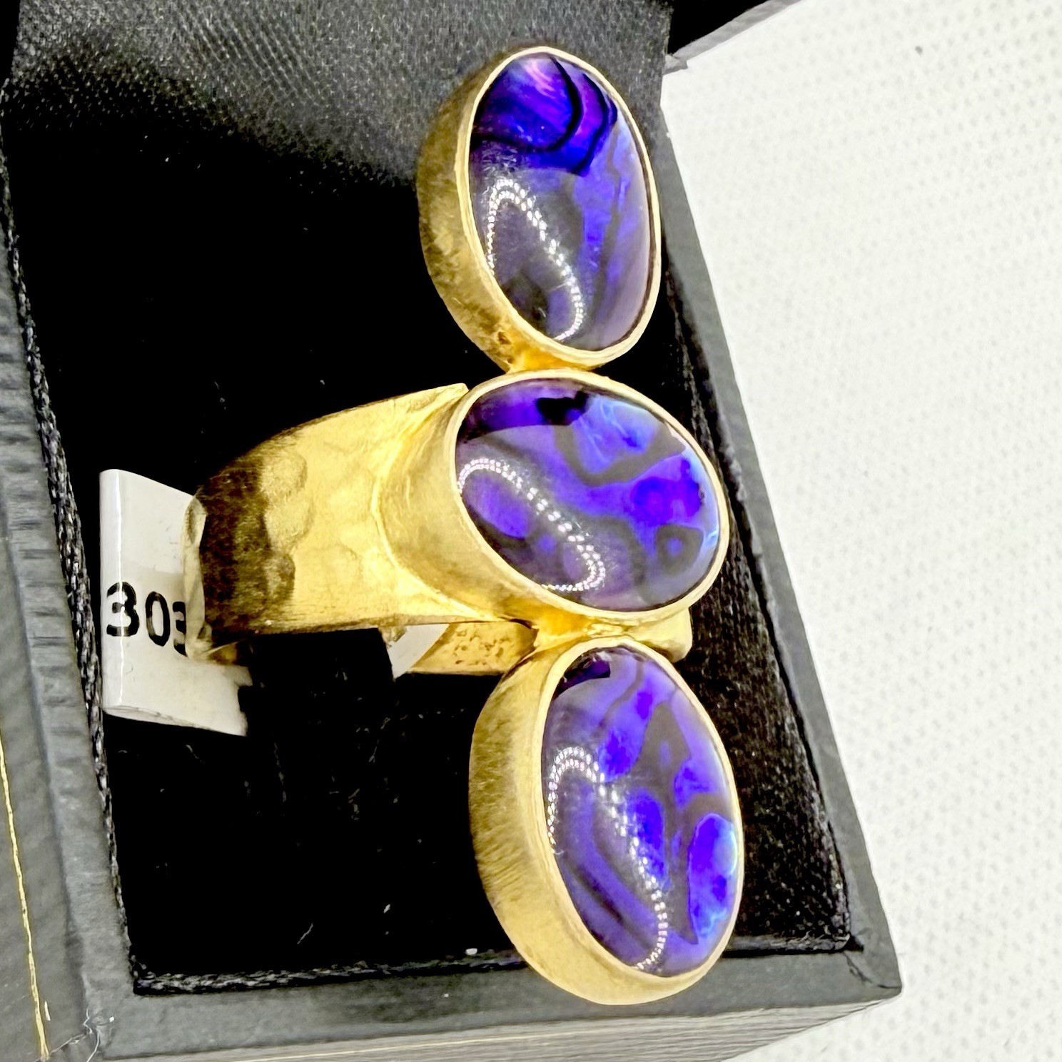 Gold Sterling Silver Ring Blue Purple Gemstone Large Statement Boho Sz 10