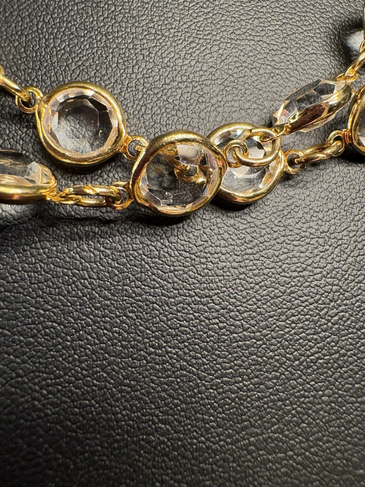 VTG Austrian Crystal USA 1980 Large Bezel Set Clear GT Necklace 34”