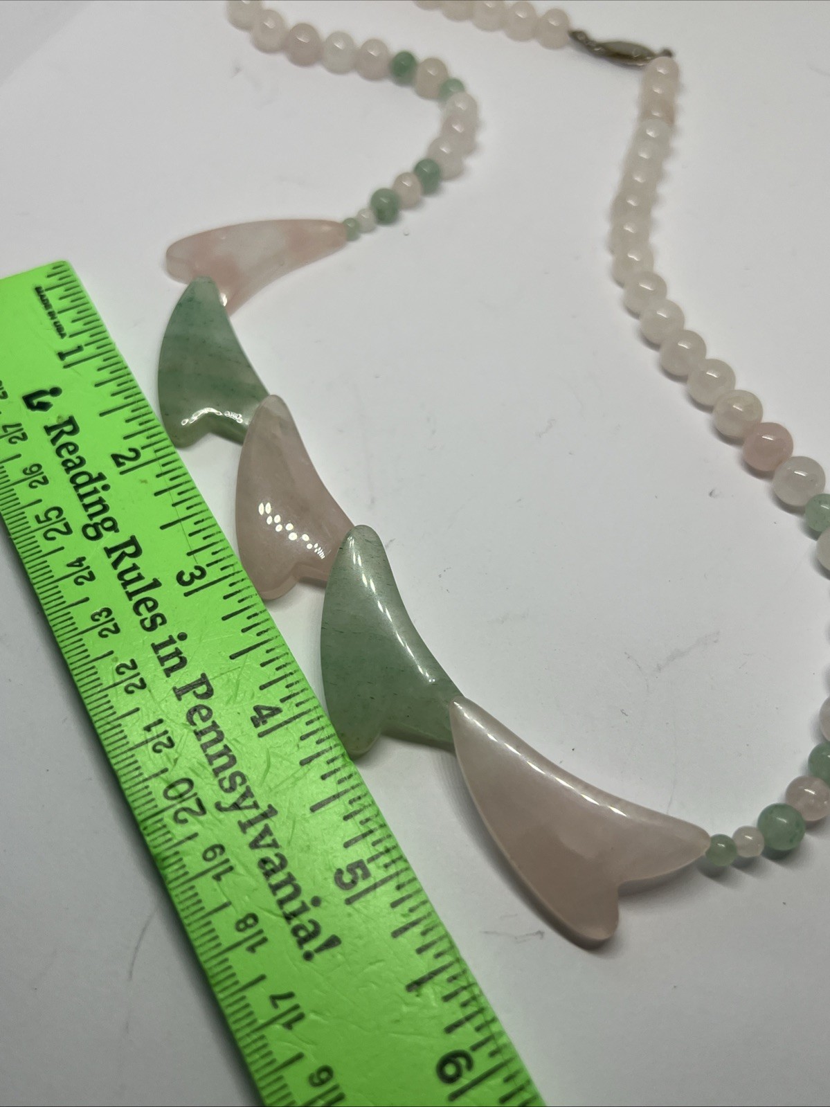 Beautiful Gemstone Pink & Green Beaded Heart Shaped Pendant 24” Necklace