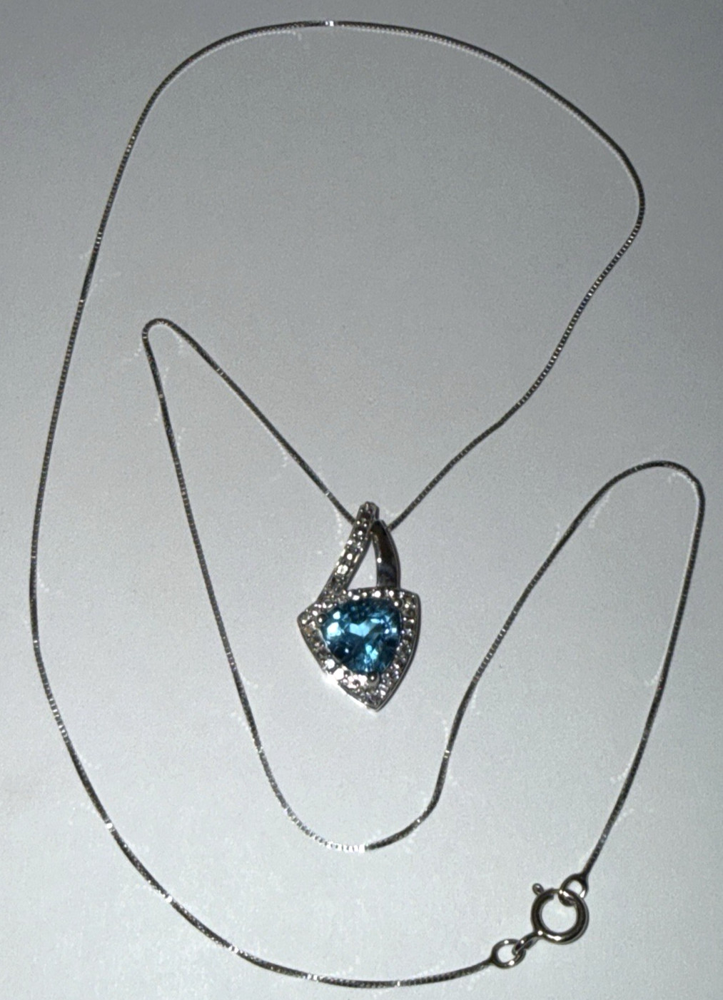 Trillion Cut Blue Topaz Pendant 8 x 8mm and Necklace 18″ Sterling Silver 925 NIB