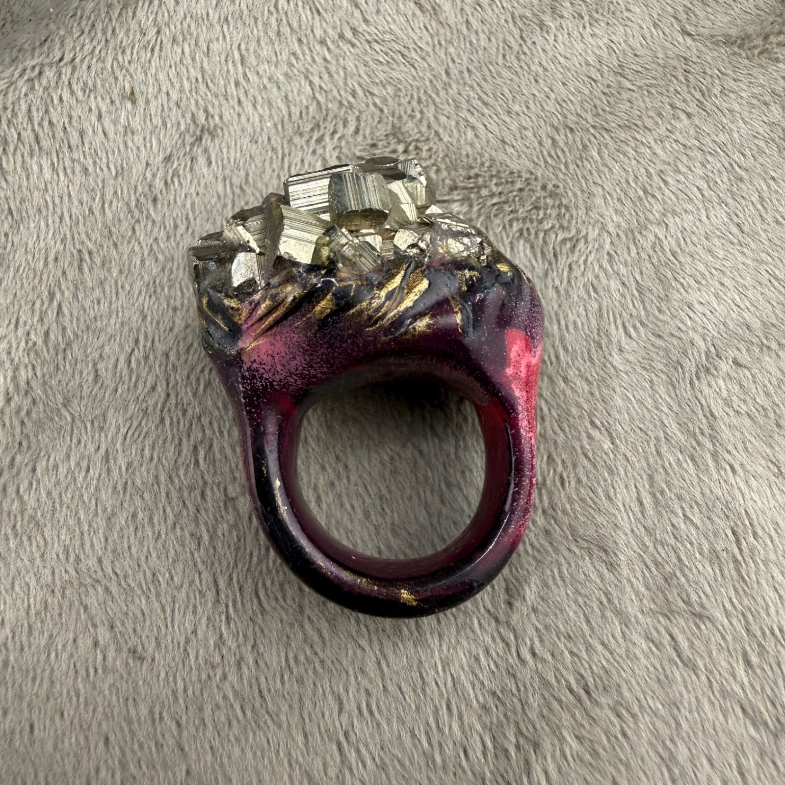 Vintage Pyrite Crystal Cluster Ring Acrylic Size 7