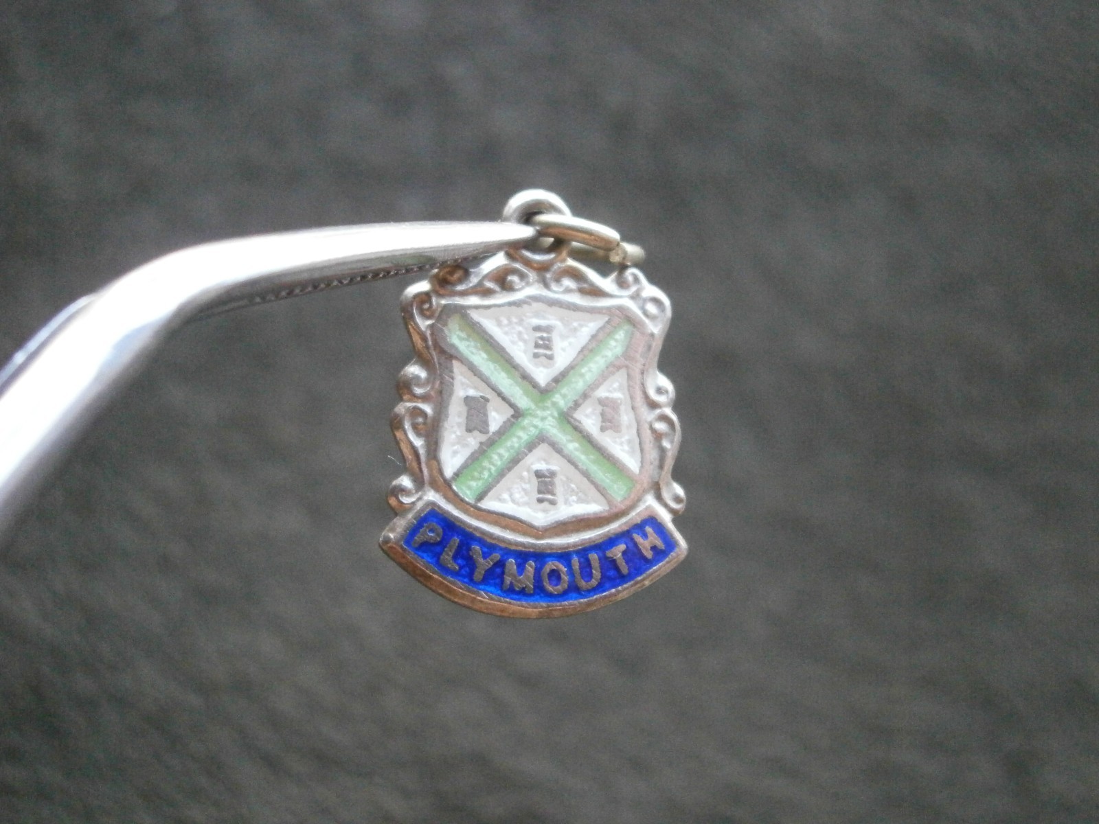 Plymouth England Vintage Sterling Silver Enamel Travel Shield Bracelet Charm