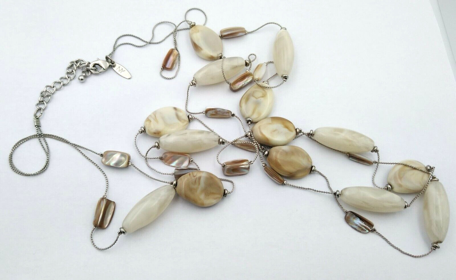 Vintage~~NY & Co~~20″ Polished Stone~~Double Strand~~Earthtone Necklace