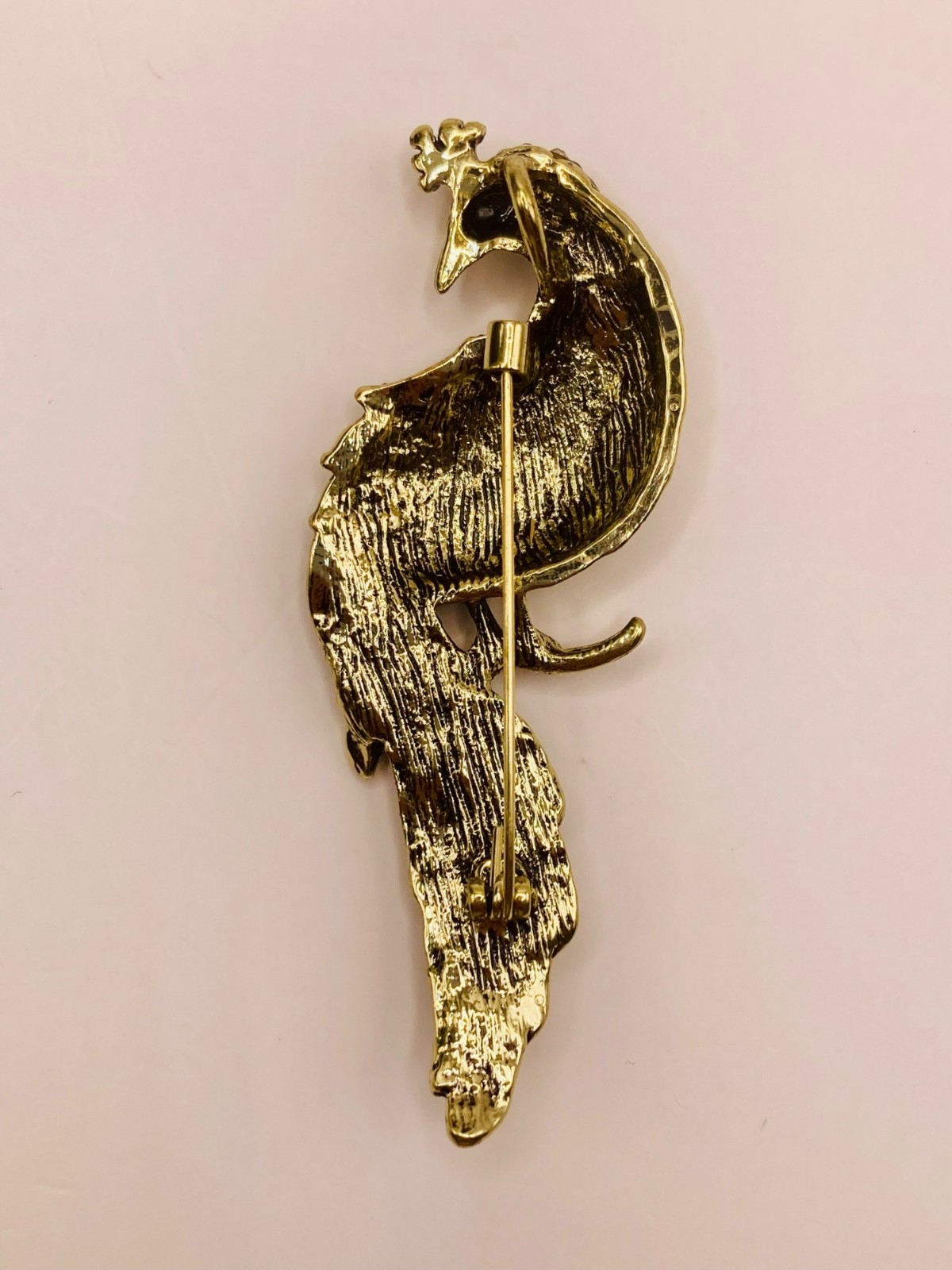 Gold-Tone Peacock Brooch Pin Blue Purple Rhinestones -20B