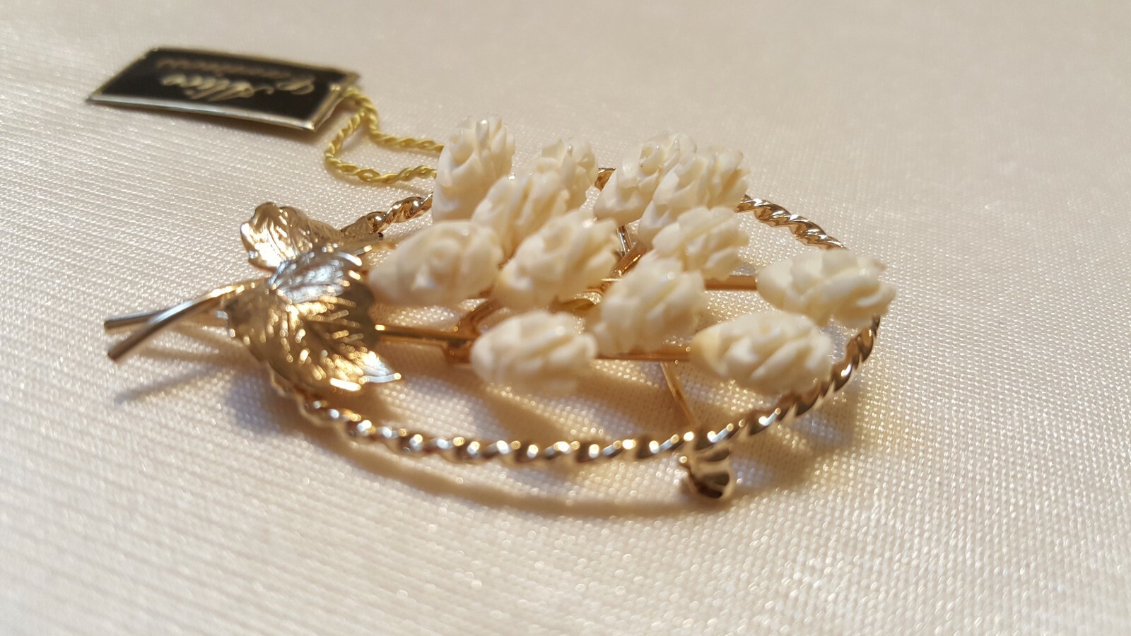 Alice Caviness Dozen Roses Brooch Pin-12KT. Gold Filled-Oval Approx. 2″