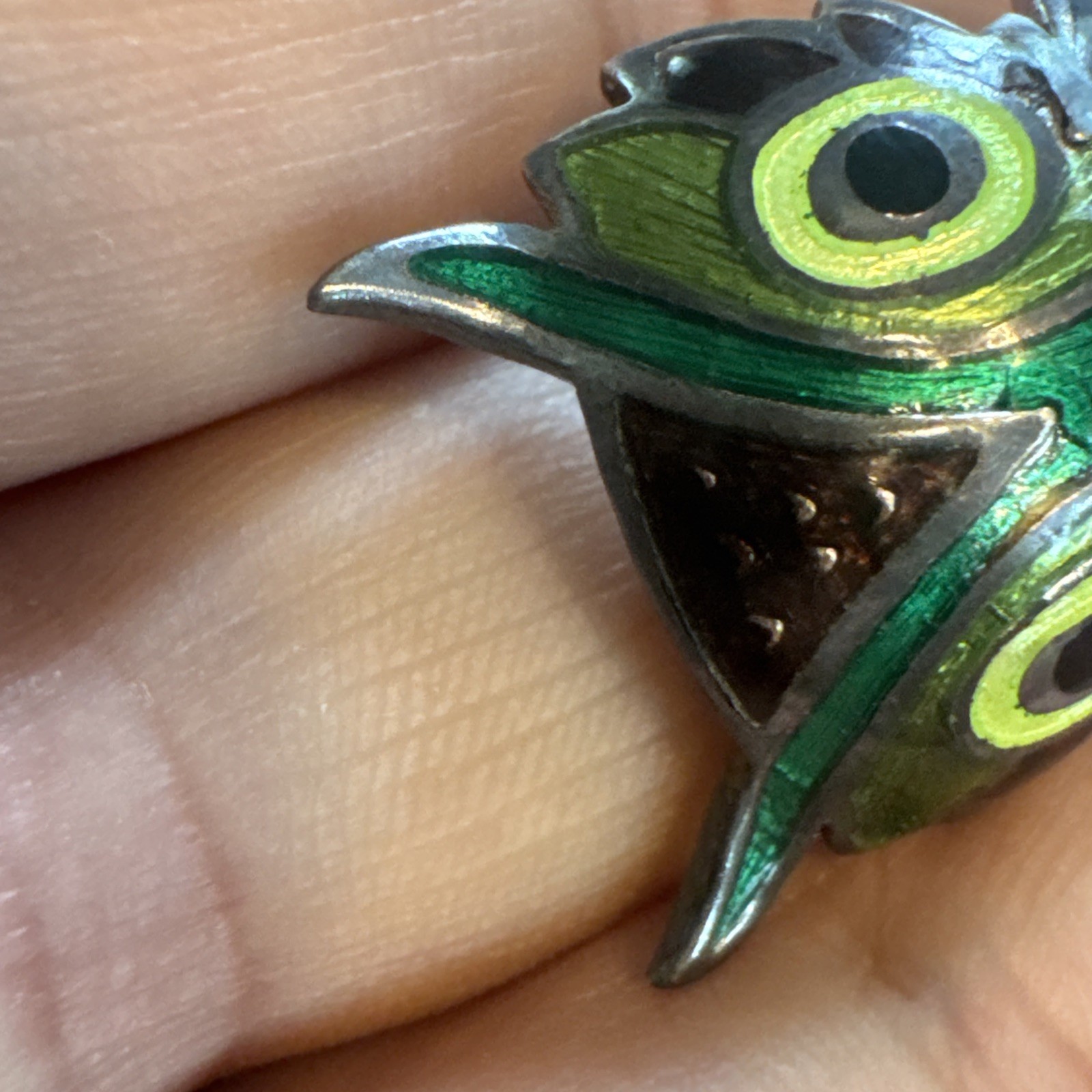 Vintage TAXCO 980 Silver Owl Bird Brooch Pin Mexico Maya Enamel Whimsical Boho