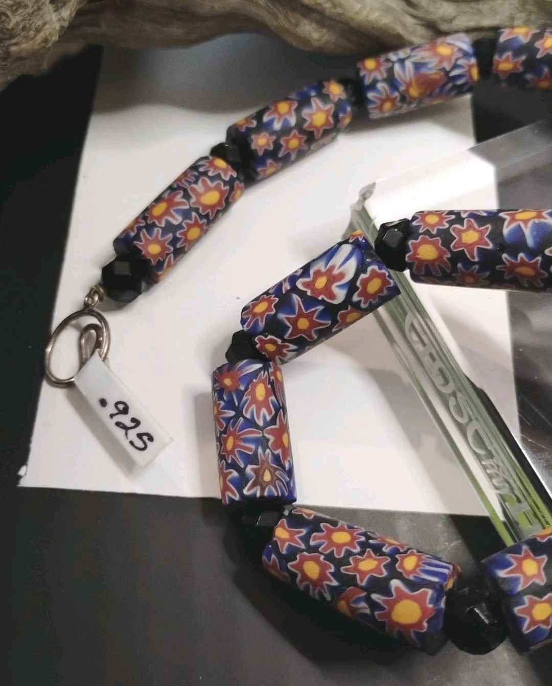Very Vintage AFRICAN TRADE Beads Venitian Glass .925 Silver Clasp 17″ Necklace!