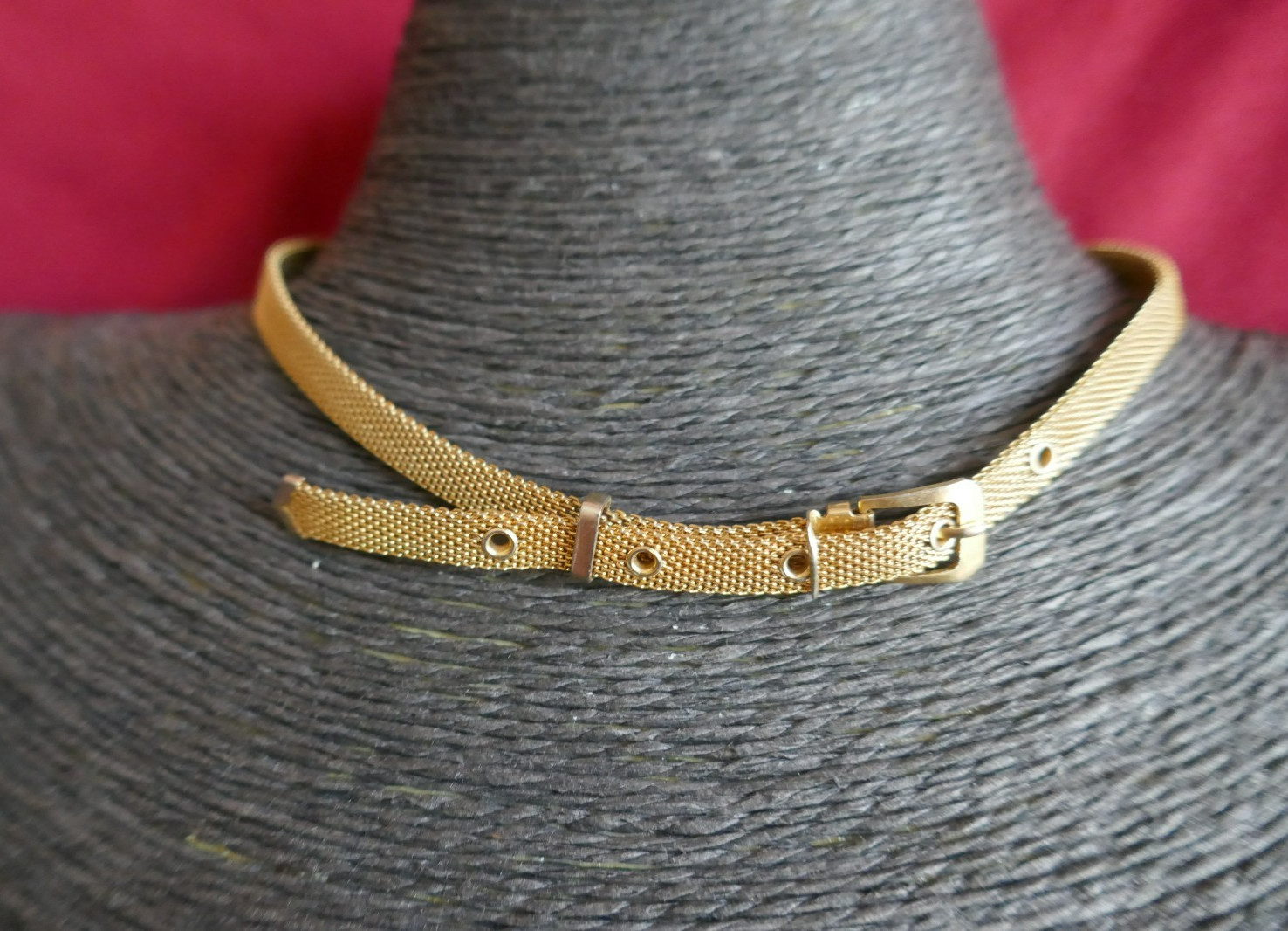 VTG GT Belt Buckle Mesh Chain Adjustable 15″ Total Length Choker Necklace 1/4″ W
