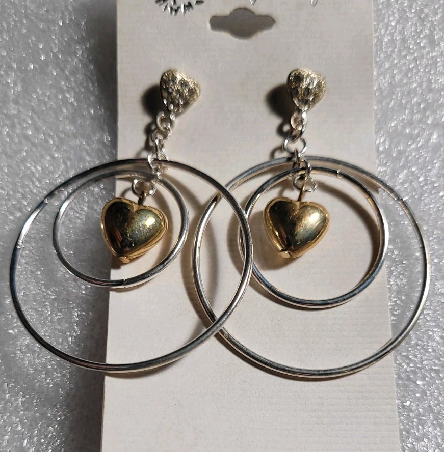 6 Pairs NEW VINTAGE DANGLE HOOPS EARRINGS PIERCED DROP BIG CLASSIC • OLD STOCK