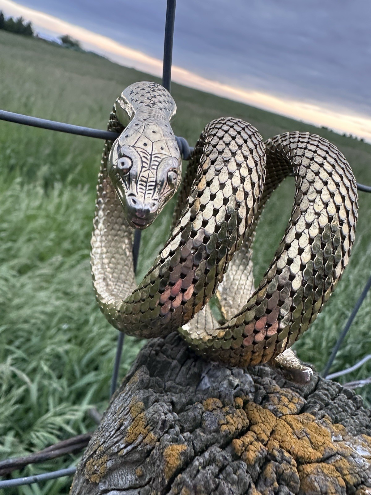 Gold Tone Whiting & Davis Mesh Snake 3 Ring Adjustable Bracelet