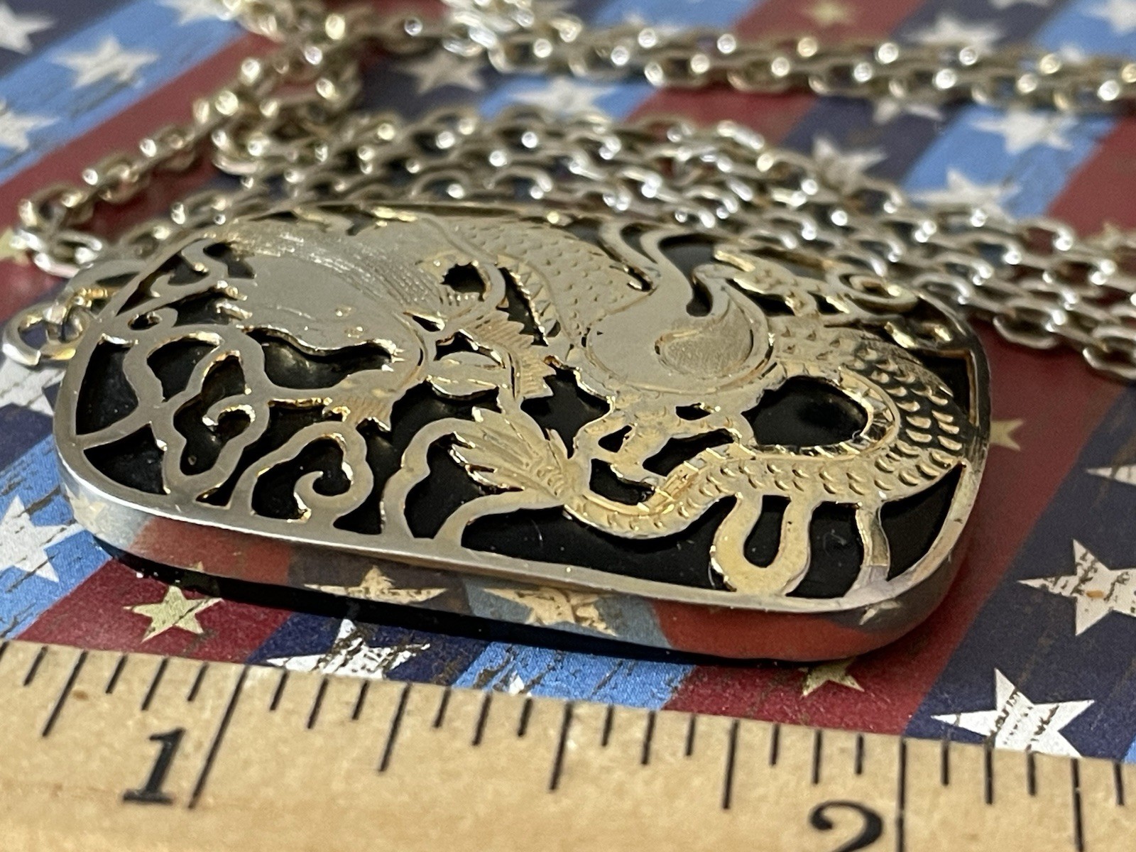 Beautiful Vintage Black Onyx Dragon Pendant Necklace Heavy Asian Theme?