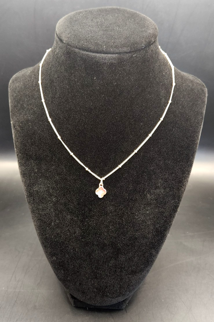 Rosary Chain Gold Necklace w/Clover Gold Pendant & Clear Gemstone 14″ Adjustable
