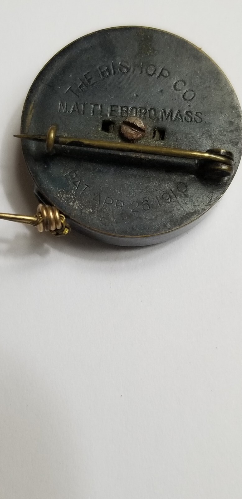 Antique THE BISHOP CO Attleboro MA retractable Chain brooch pin chatelaine fob