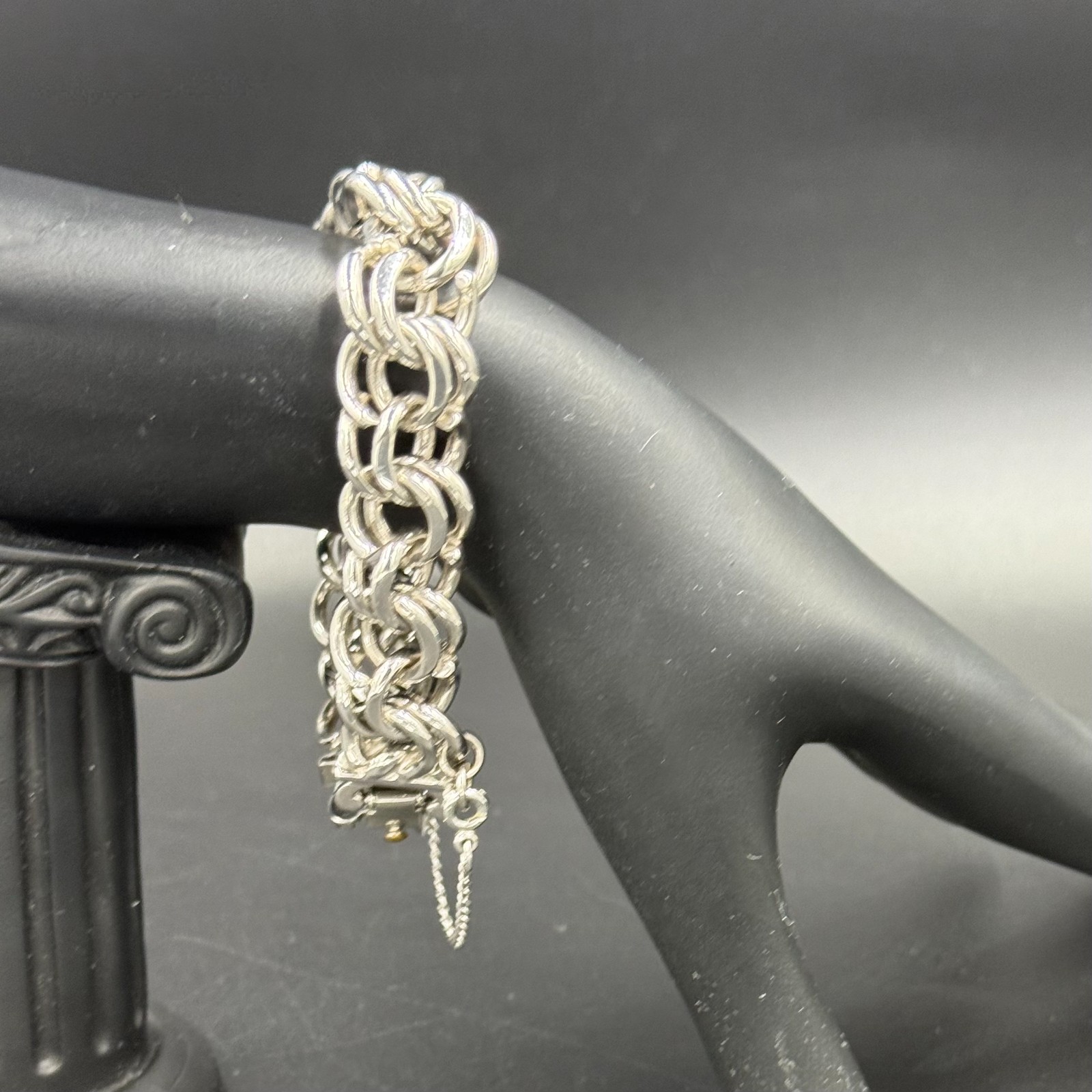 Monet Vintage Silver Tone Chunky Double Link Bracelet 7″ Heavy 49g Safety Chain