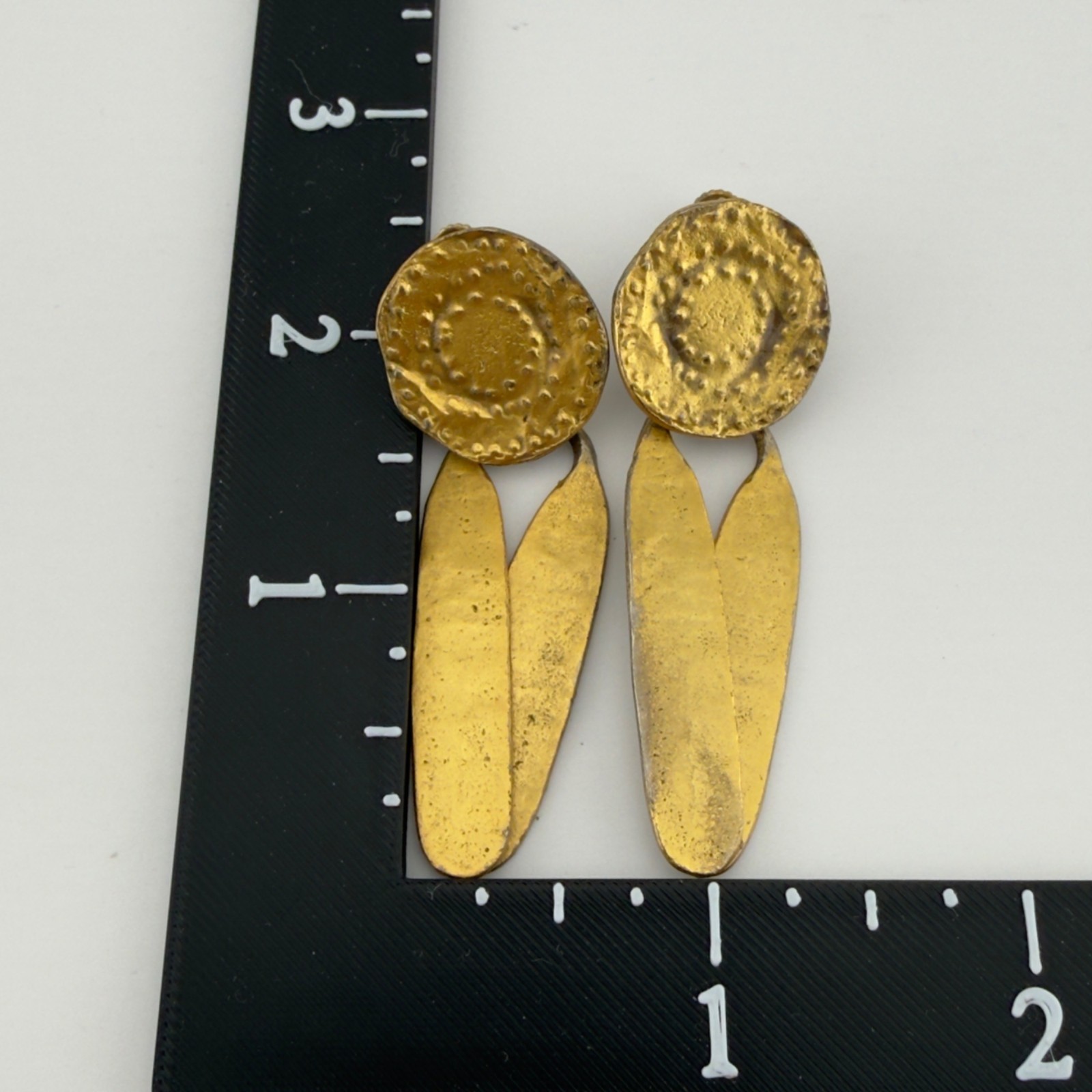 Alva Museum Replica Tribal Walking Sun Clip On Earrings Gold Tone Long Dangle