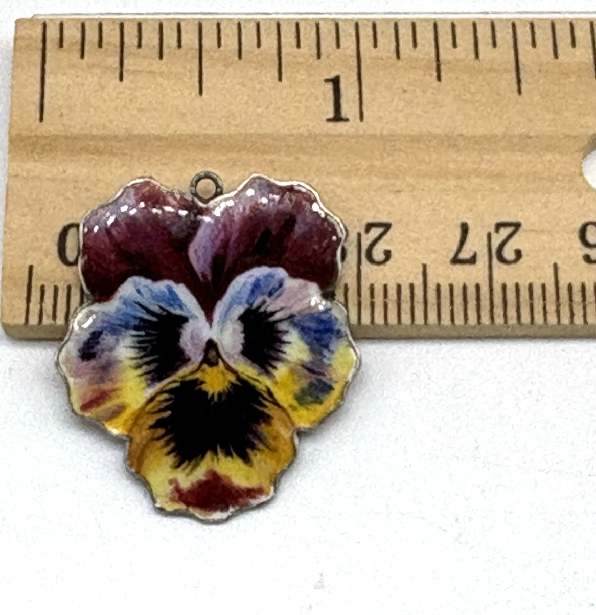 CN Marked 830 Silver Pansy Pendant Guilloche Enamel Flower Charm Antique