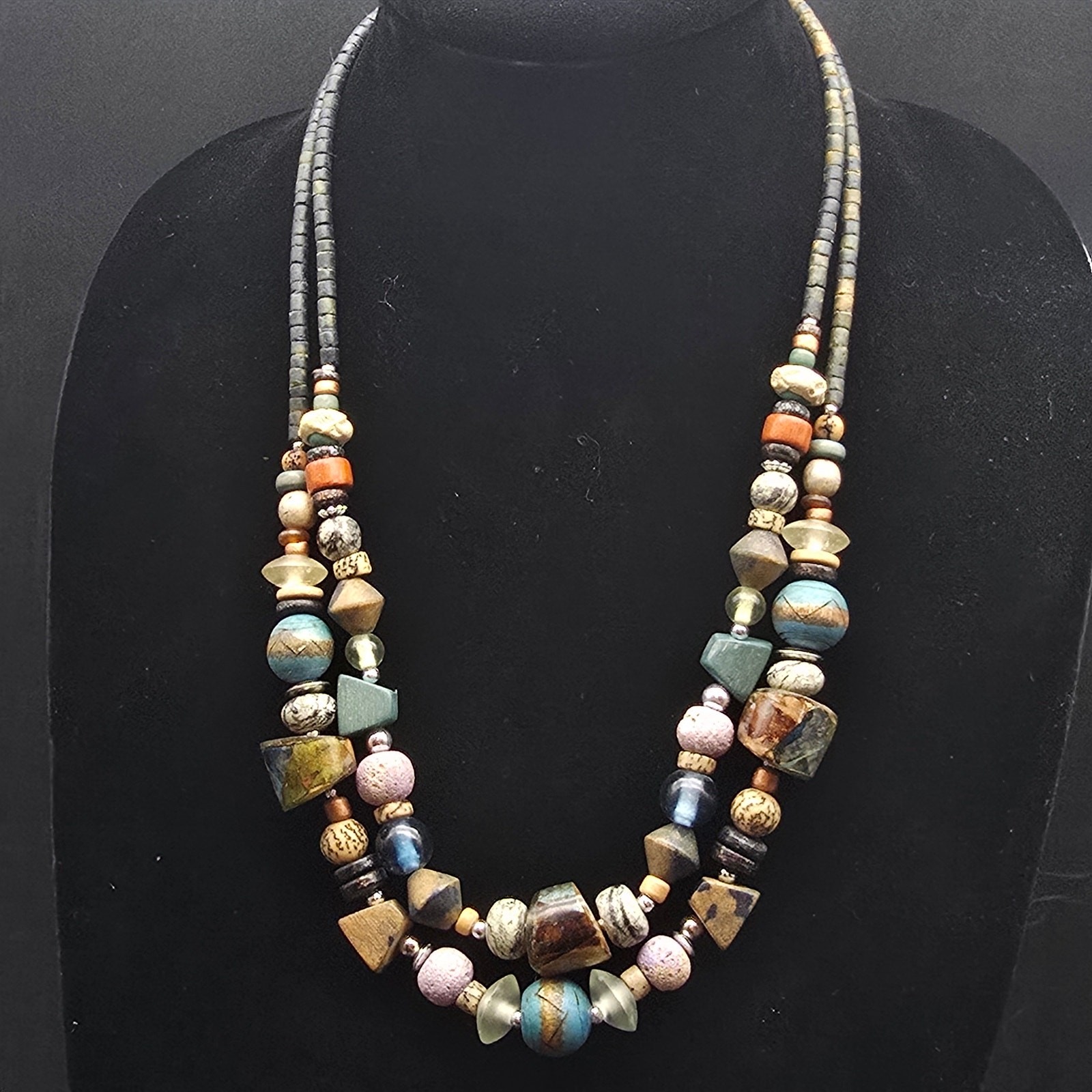 Colorful Wood Glass Ceramic Beaded Necklace Artisan