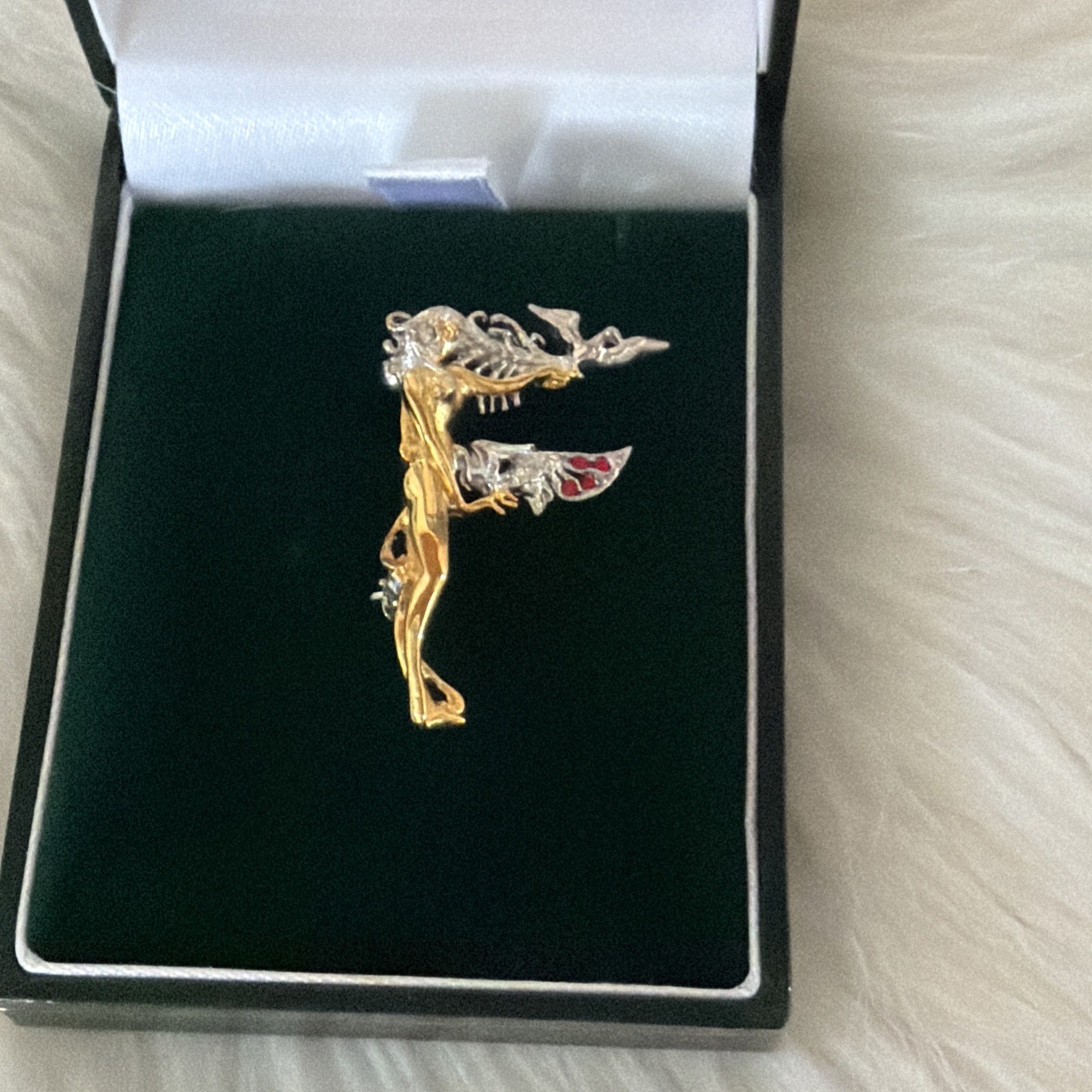 Erte F Initial Vintage Sterling & Gold Plate Brooch Pin