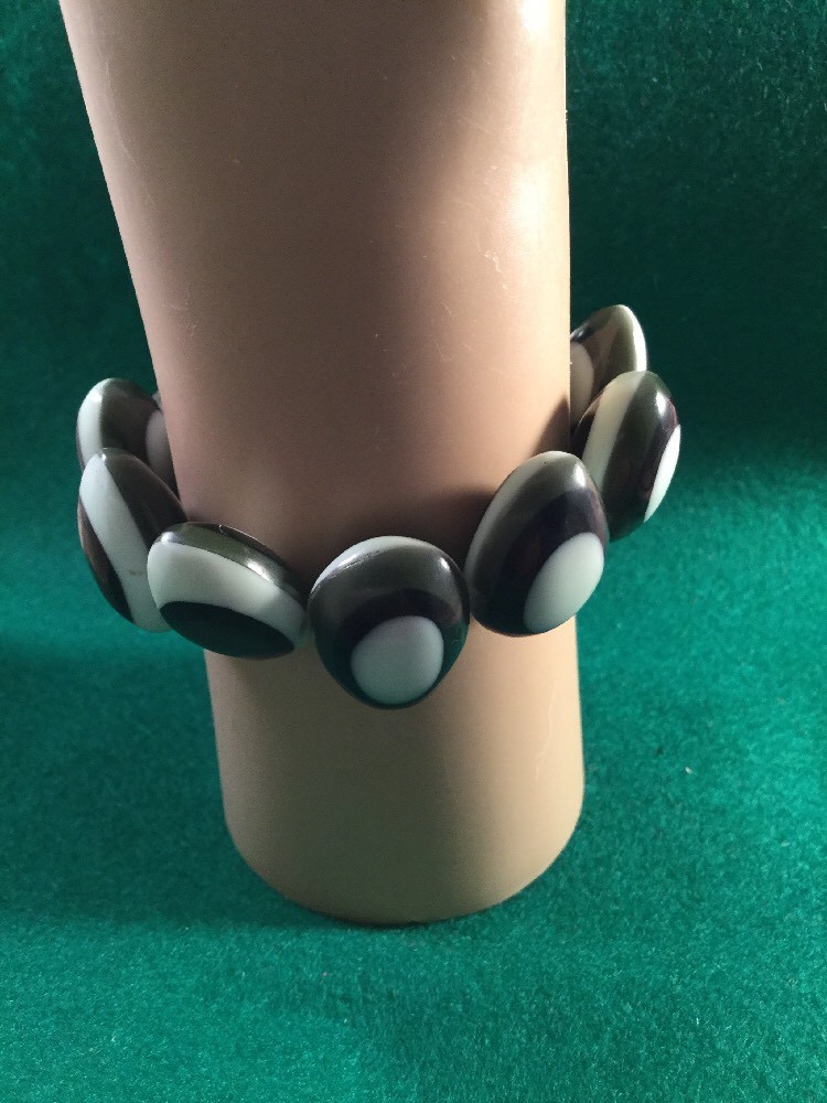 Retro Eames Mod Vintage Olive Green Lozenge Stretch Dress Bracelet Swing Party