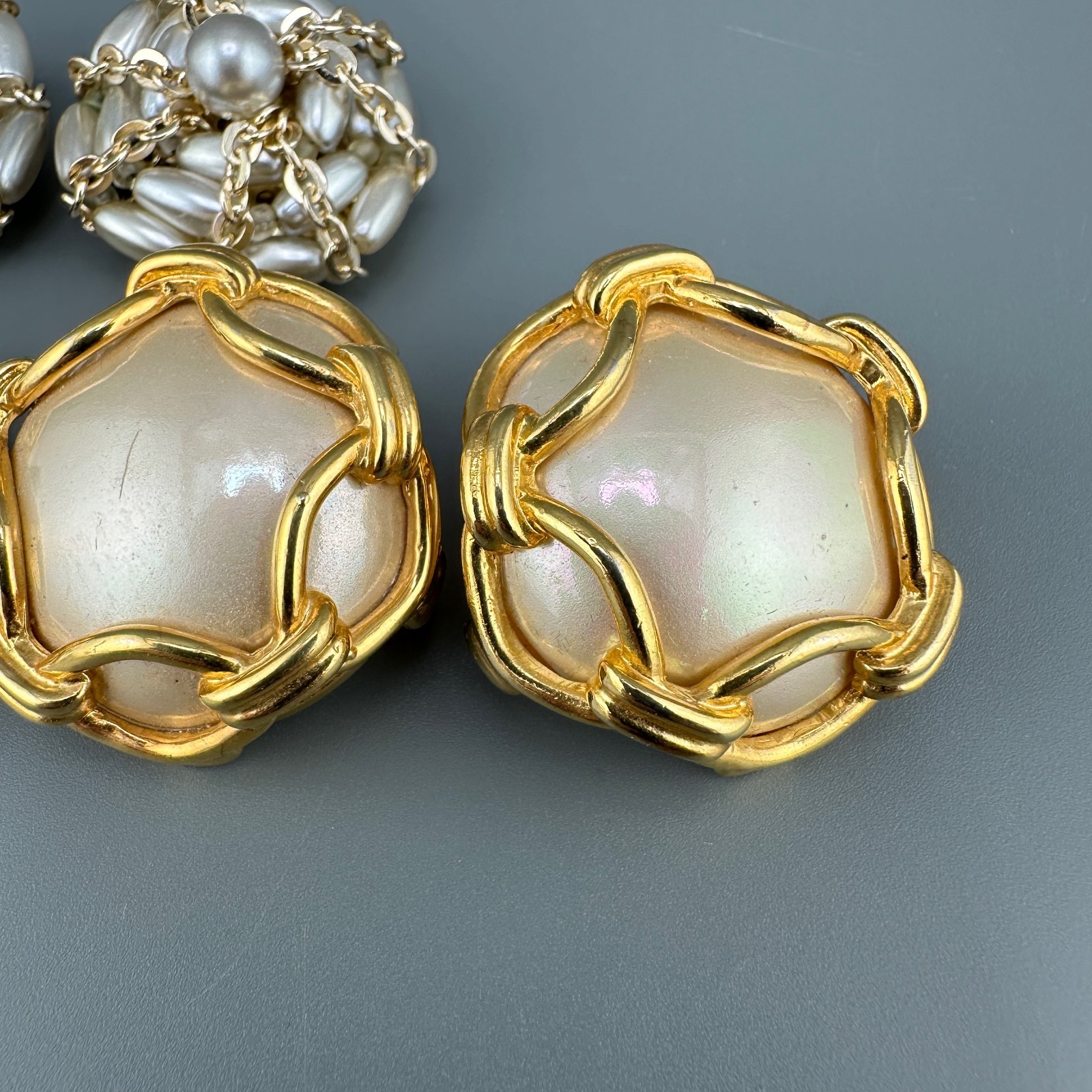 Vintage Faux Pearl Earrings Lot Round Chunky Statement Gold Tone Some Signed