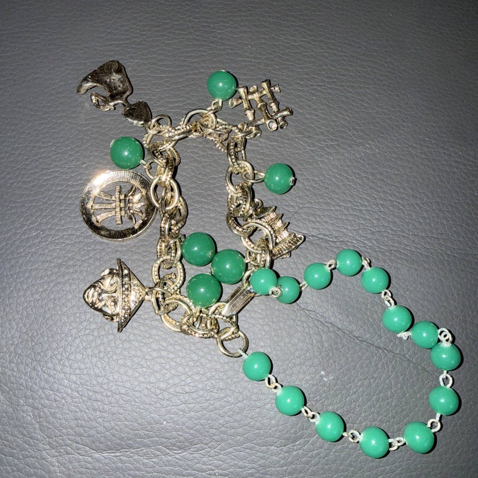 Vintage Gold Tone Asian Bracelet With Green Beads. Possible Free People 7 In