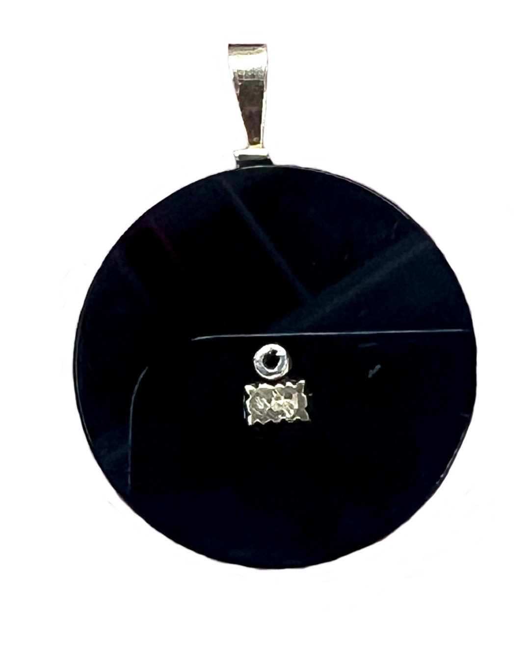 Circa 1920s Black Onyx & Diamond 14K Gold Pendant