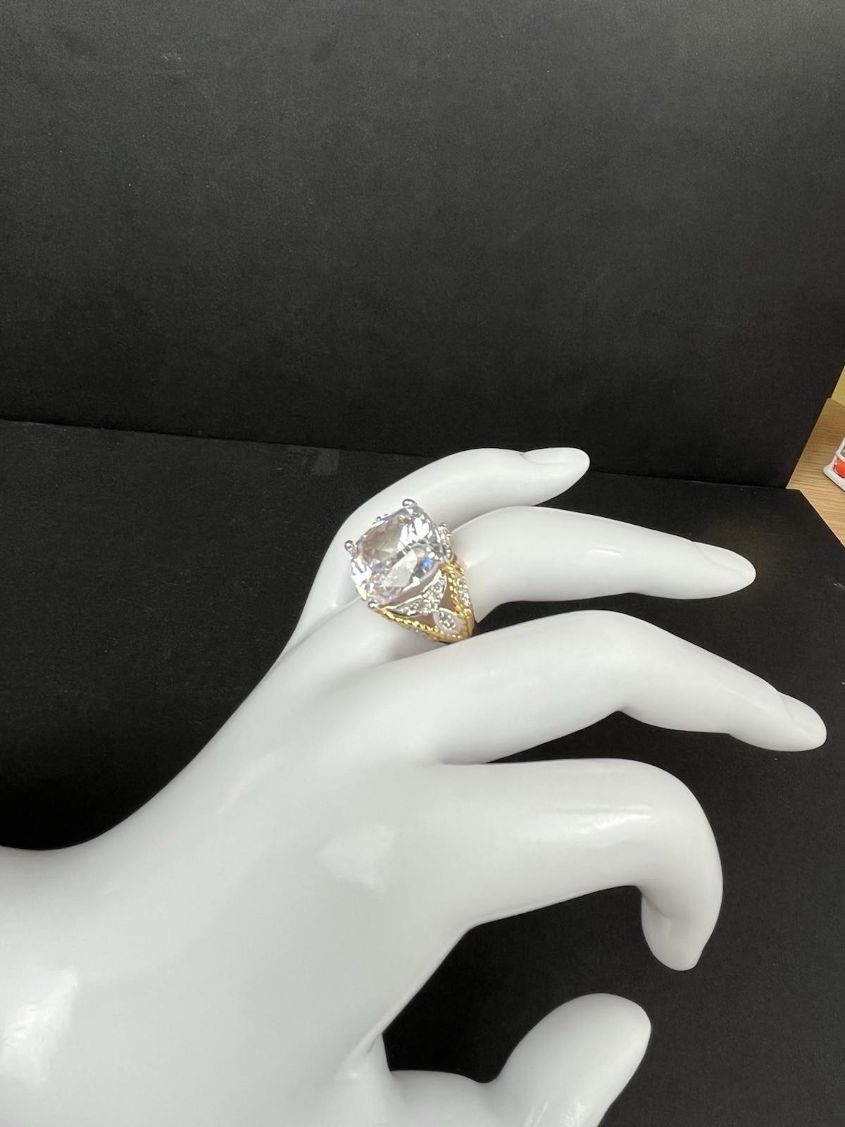 Nolan Miller Large Cushion-Cut CZ Ring – Gold Tone – Size 6 Signed Excellent