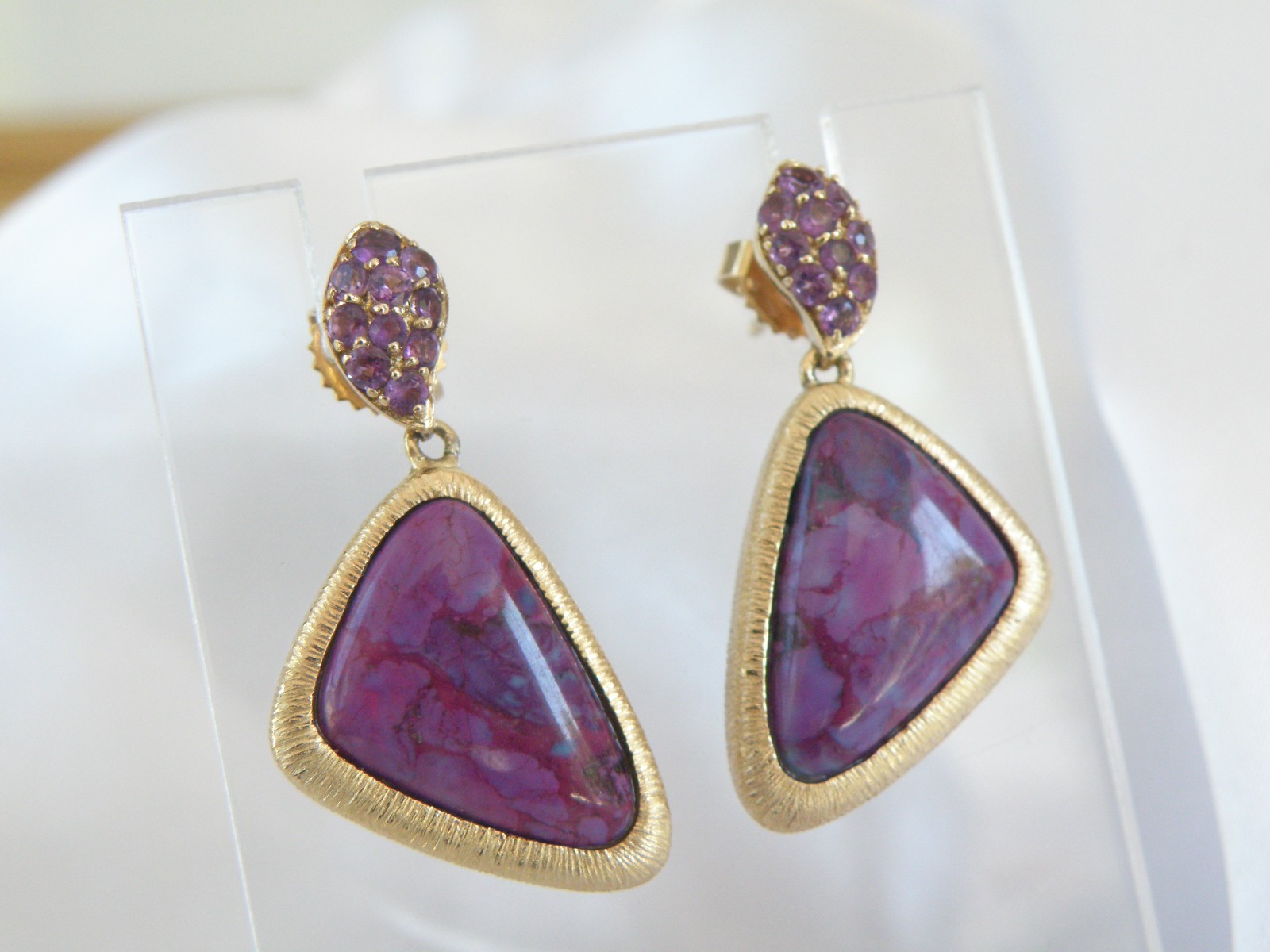 Gold on Sterling Silver 925 Purple Turquoise Amethyst Modern Dangle Earrings