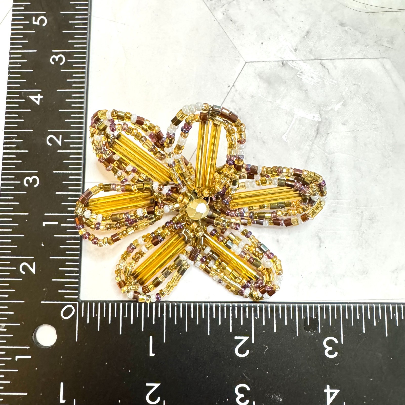 Vintage Joan Rivers Flower Brooch Pin Gold Tone Glass Beaded Signed 3″ Retro EUC