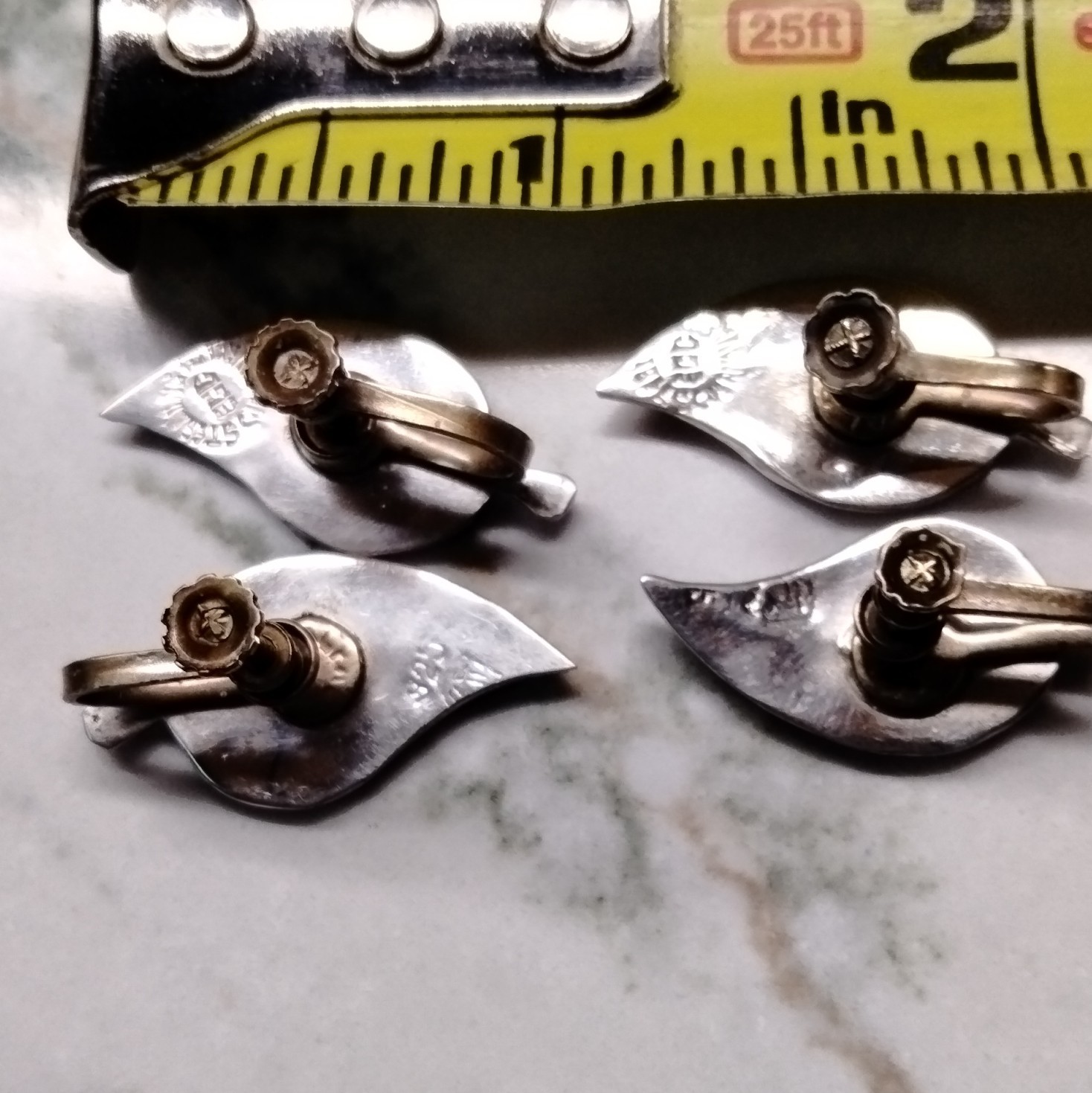 Sterling Silver 925 Abalone Shell Leaf Screw-On Earrings Signed Cuernavaca, Mex