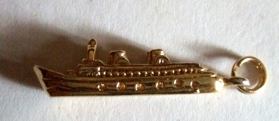 Ocean Liner Charm Gold Plated Sterling Ship Charm for Bracelet Vintage Charm