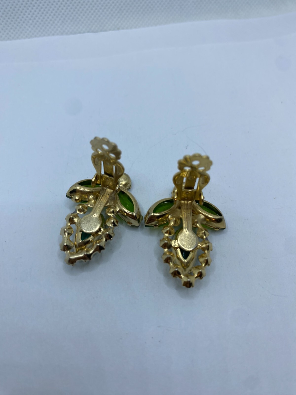 Vintage Green Rhinestone Clip-On Earrings Unsigned Different Shades & Shapes