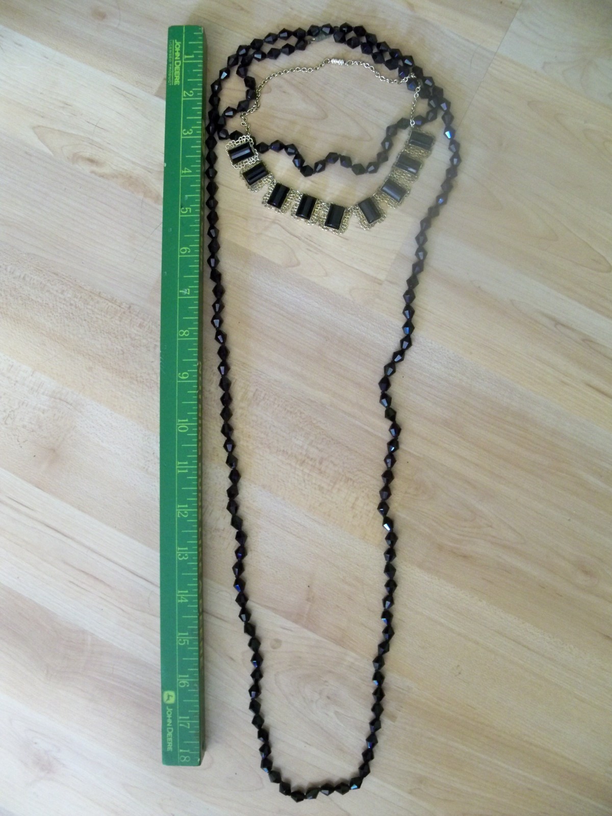 WOW 60″ BICONE flapper necklace lot mourning gold tone collar gothic revival