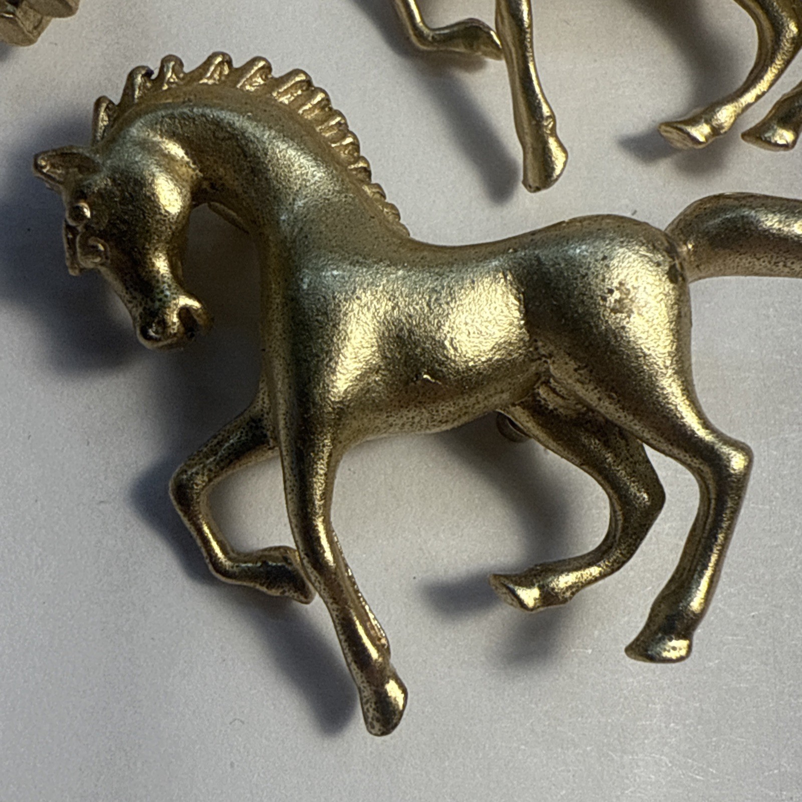 Vtg Gold-Tone Horse Brooch Lot Of 3 Equestrian Pins Running Horses
