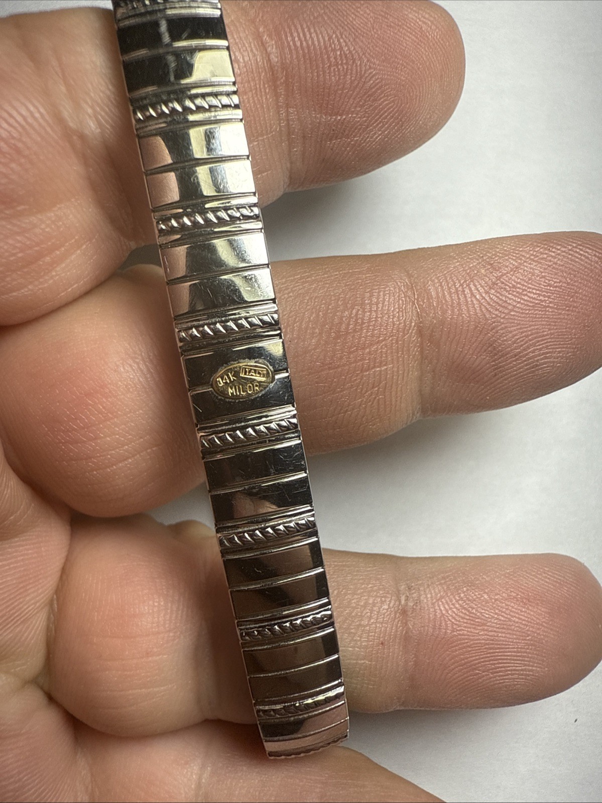 Bracelet MILOR Italy 14k Gold Accents And Stainless Steal Stretch Expanding 9mm