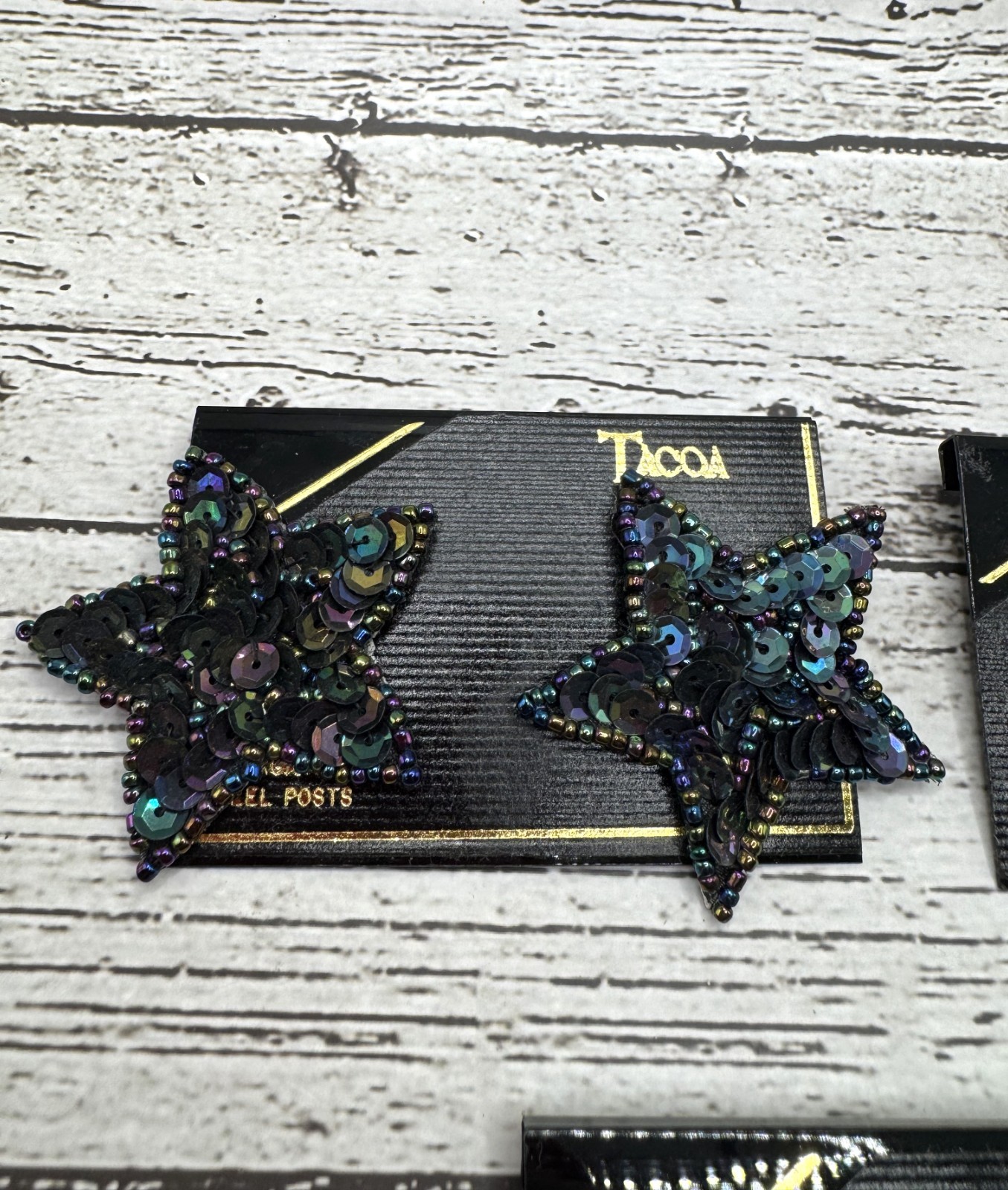 Vintage Tacoa Sequin w Beads Pierced Earrings Dark Iridescent Bling- 3 Pair- NWT