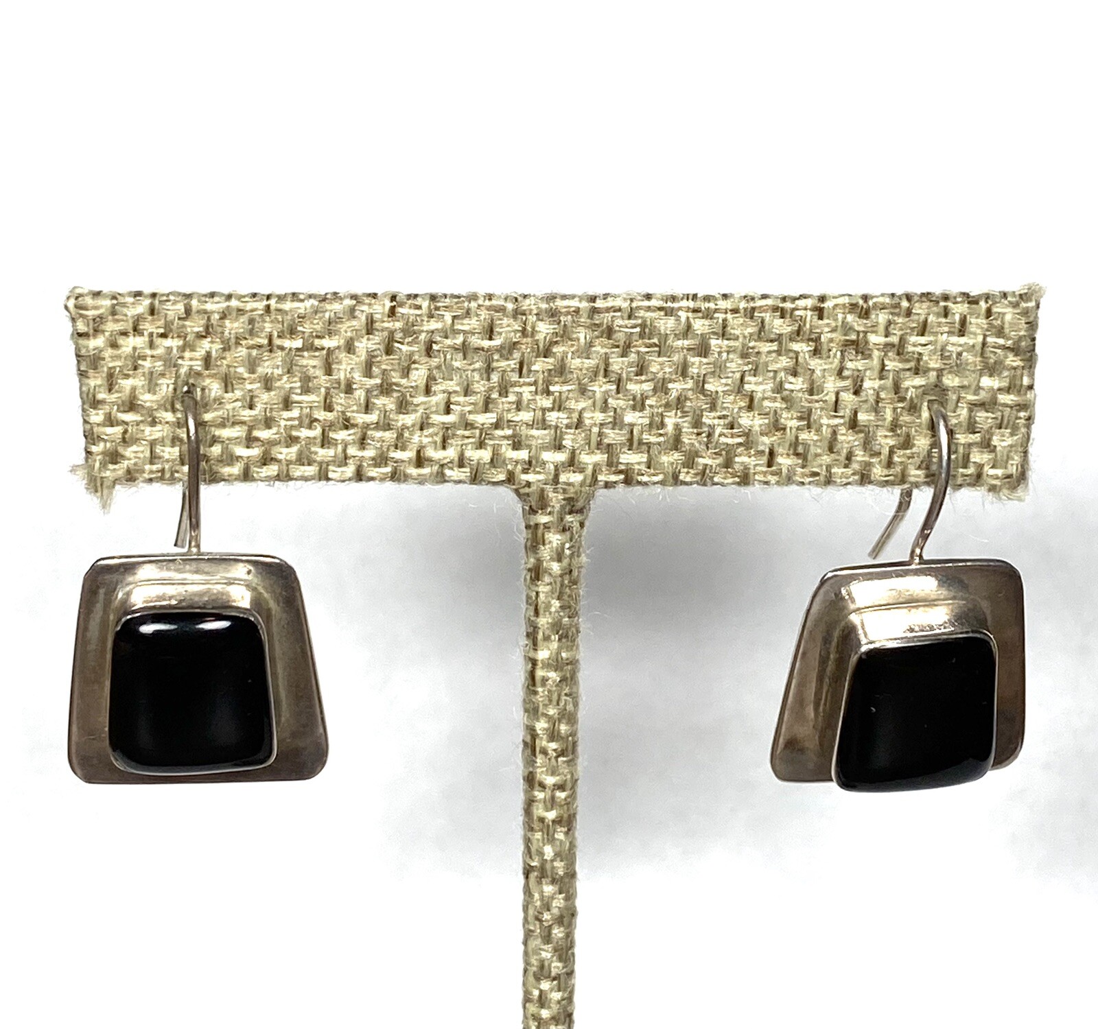 925 ATI Mexico Earrings Sterling Silver Black Onyx Art Deco Vintage 8.15g