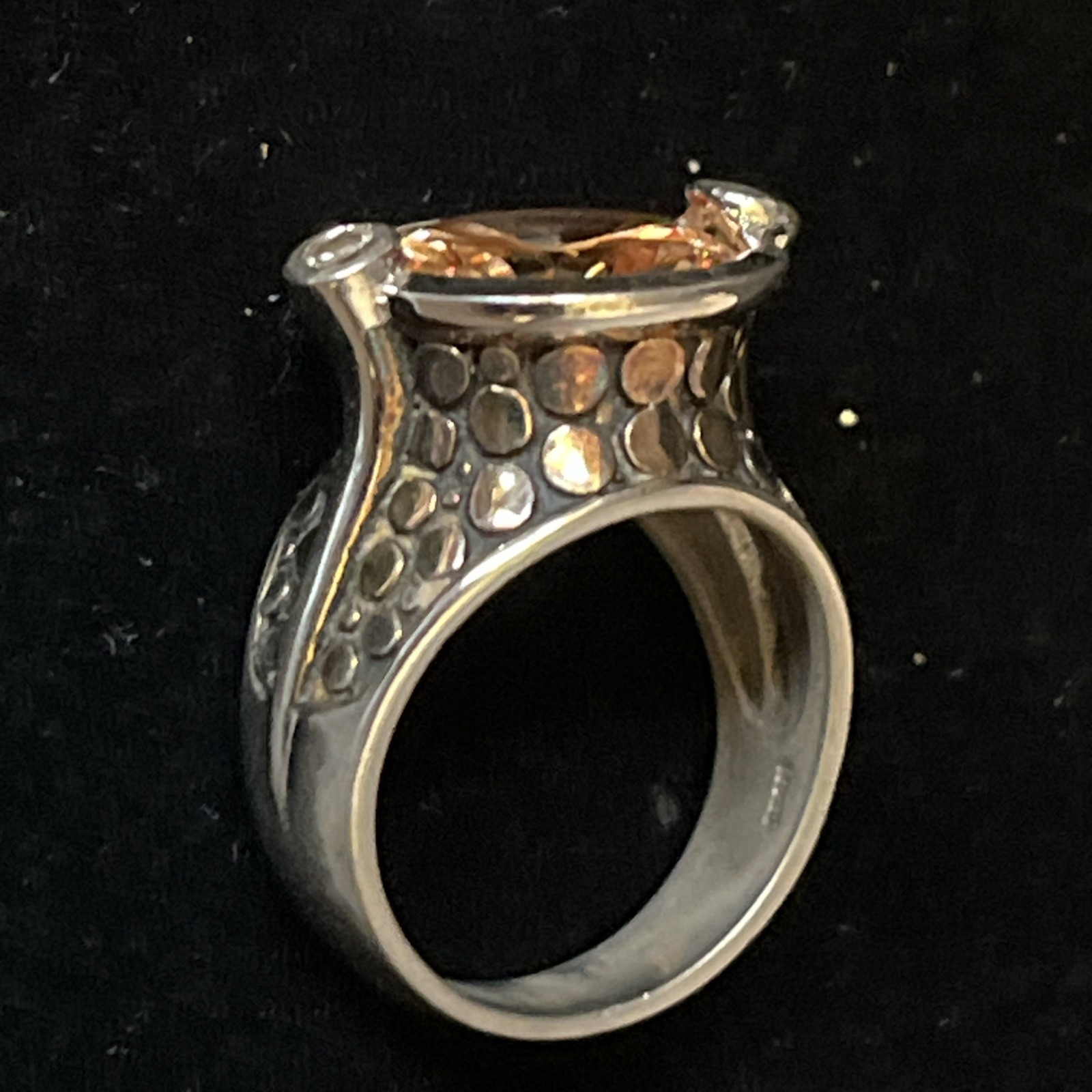 Vintage Sterling Silver Citrine Pebbled Statement Ring Size 7 Chunky 10.2g