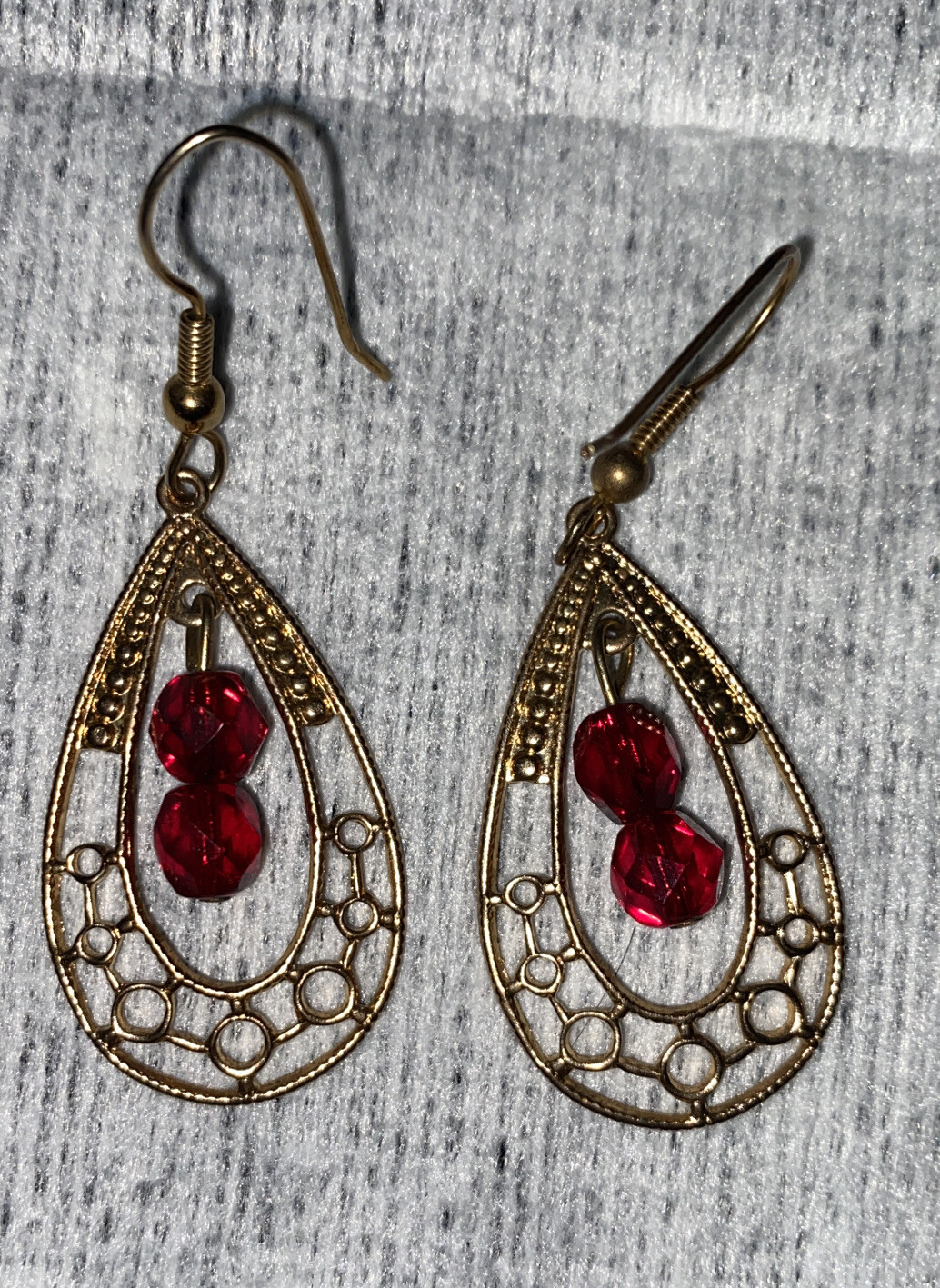 Vtg Red Crystal Gold Accents 2pc Set