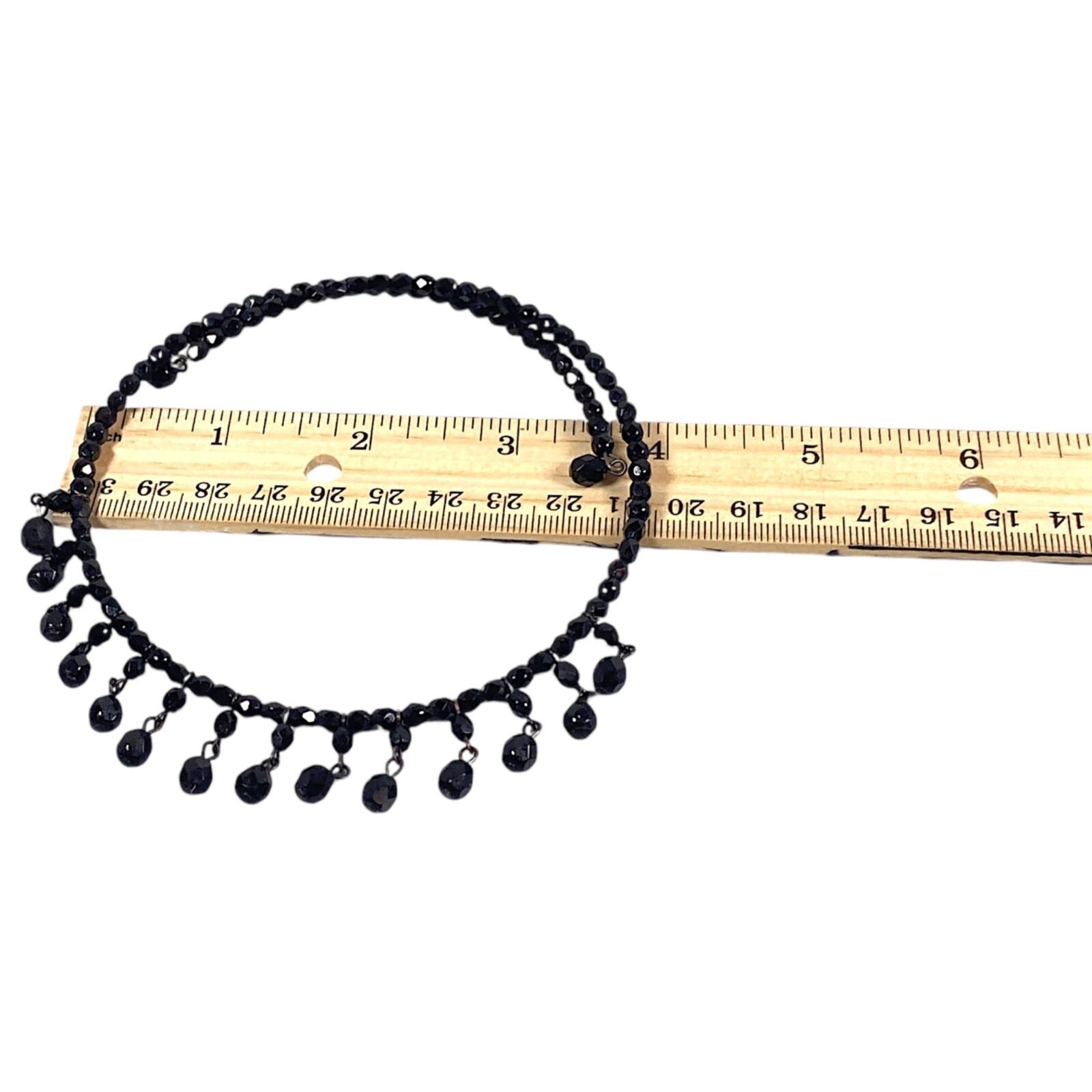 Victorian Revival Choker Necklace 16″ Black Glass Wire Dangle MCM VTG Witch Goth