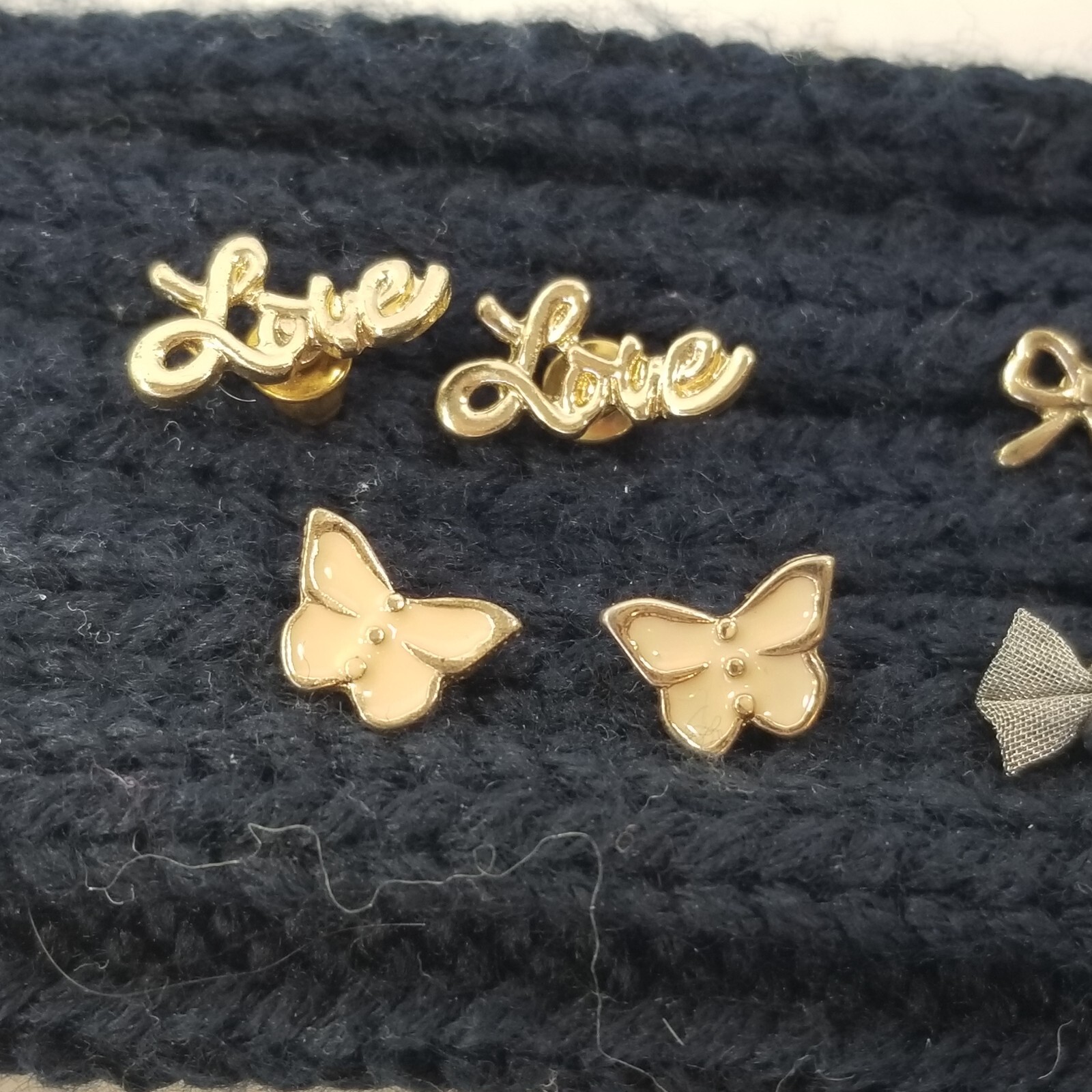 Earrings Lot Vintage Ribbons Love Butterfly Gold Tone Silver Tone Mesh Enamel