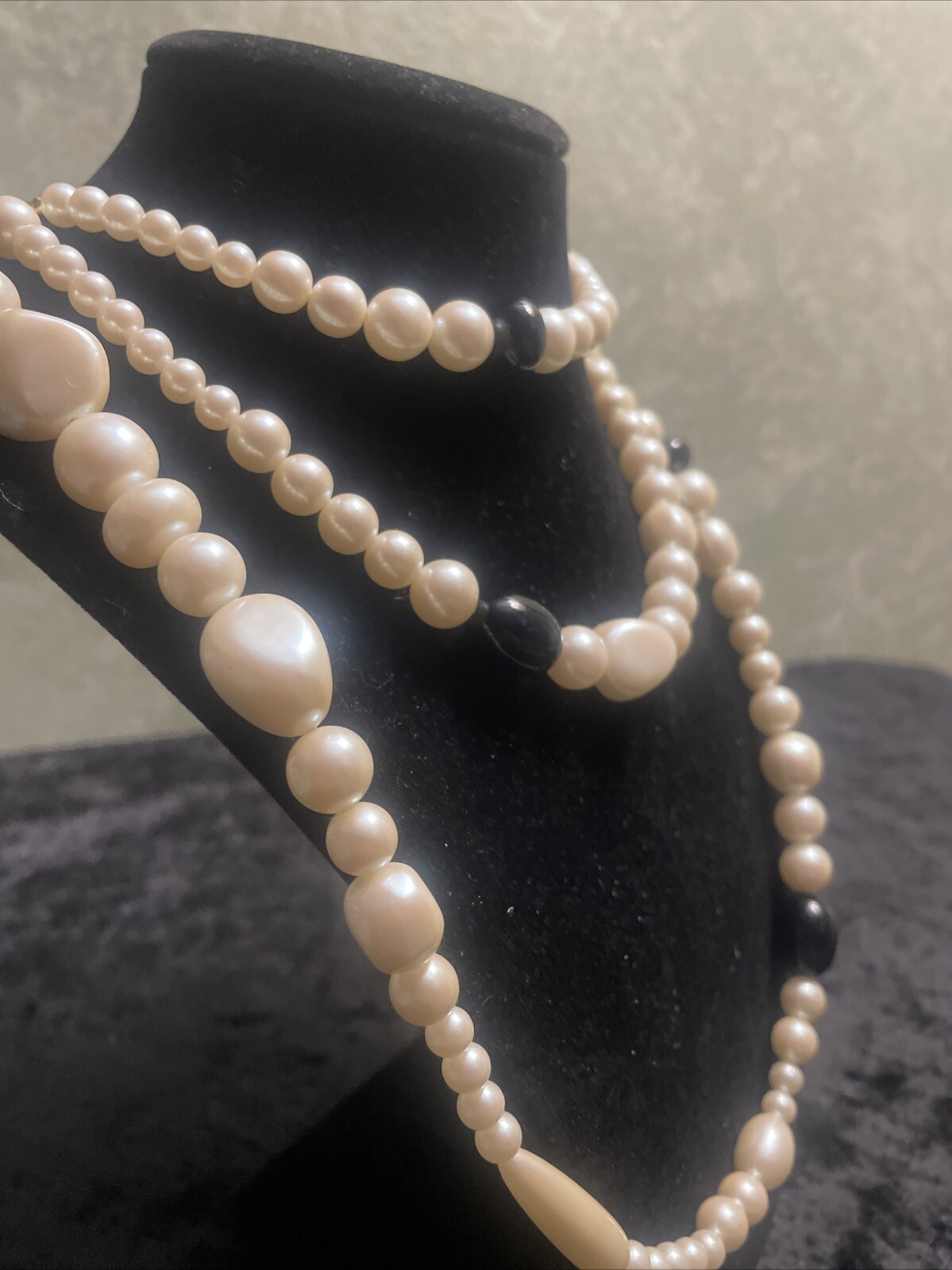 Vintage Different shapes and sizes Faux Pearls Necklace 52 Inch